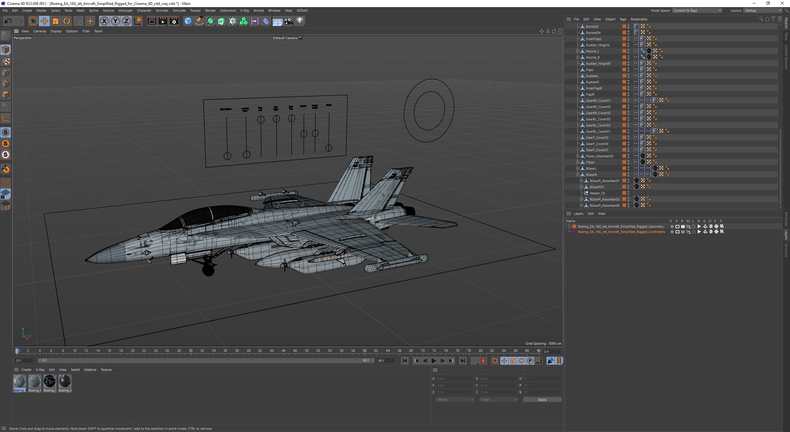 3D Boeing EA 18G Jet Aircraft Simplified Rigged for Cinema 4D model