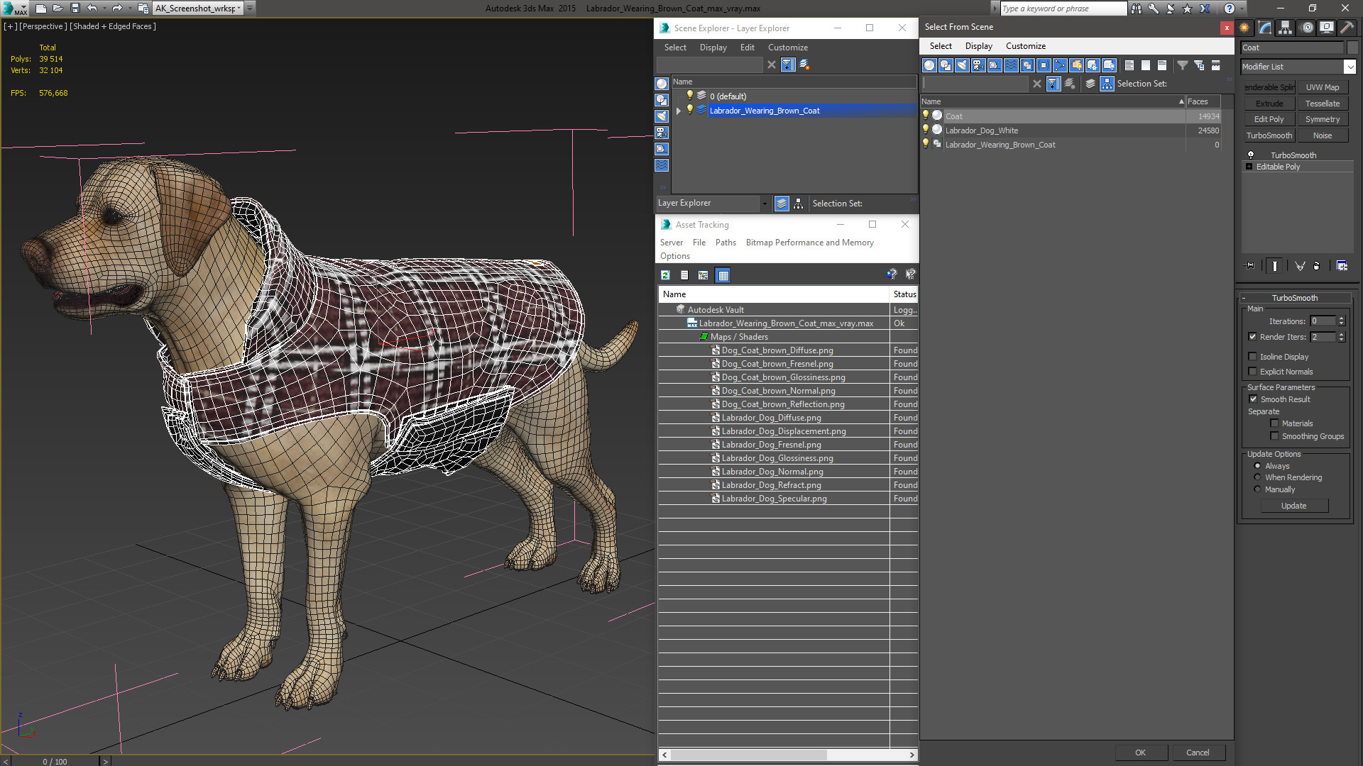 Labrador Wearing Brown Coat 3D