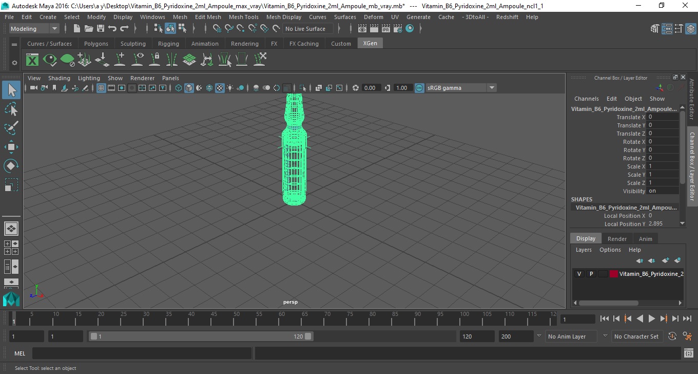 3D Vitamin B6 Pyridoxine 2ml Ampoule model
