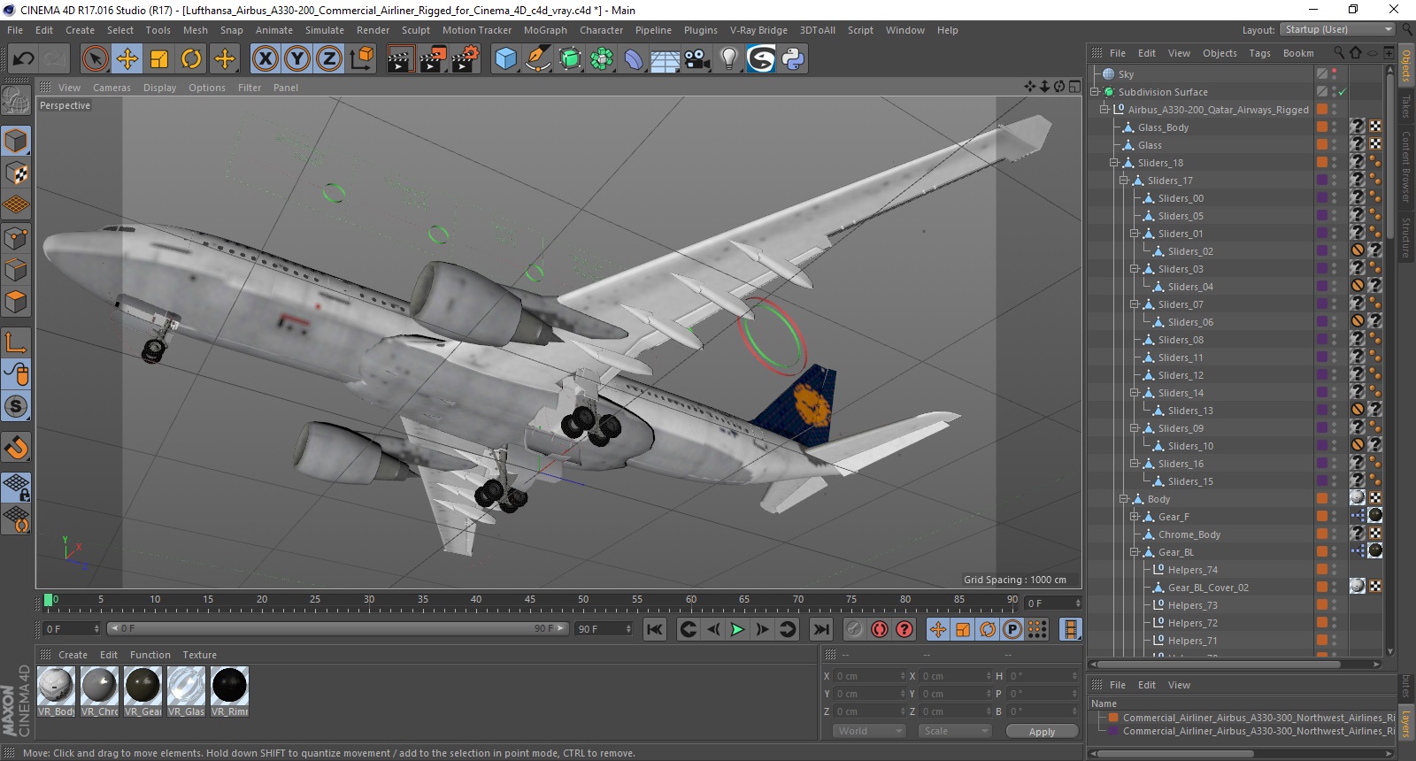 3D Lufthansa Airbus A330-200 Commercial Airliner Rigged for Cinema 4D