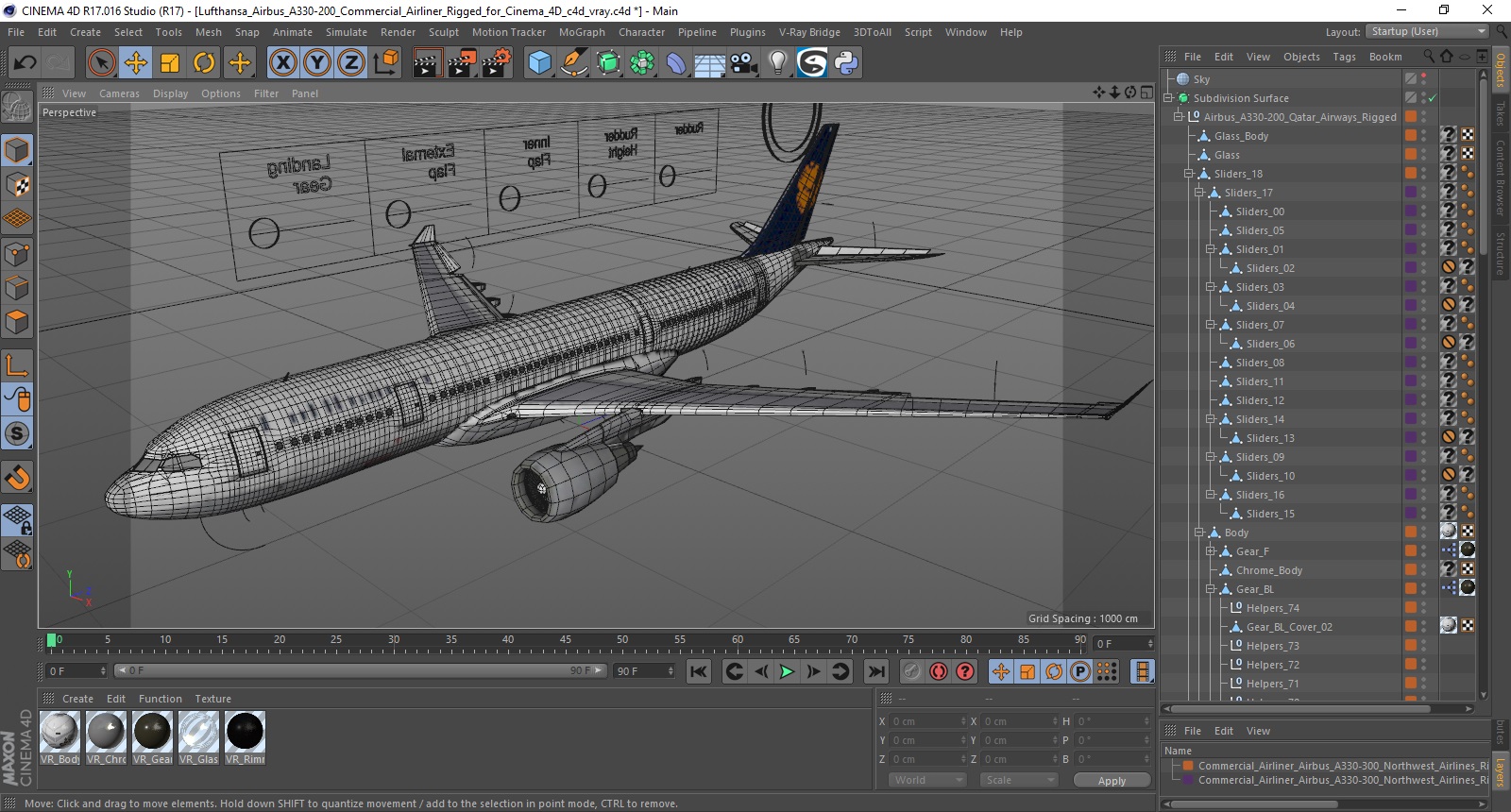 3D Lufthansa Airbus A330-200 Commercial Airliner Rigged for Cinema 4D