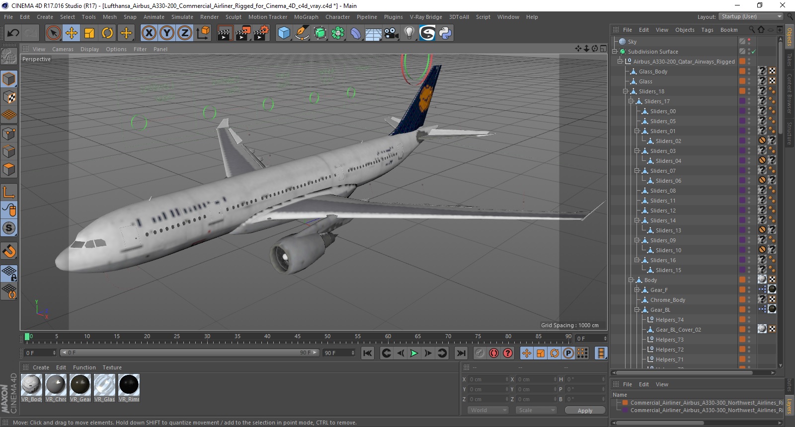 3D Lufthansa Airbus A330-200 Commercial Airliner Rigged for Cinema 4D