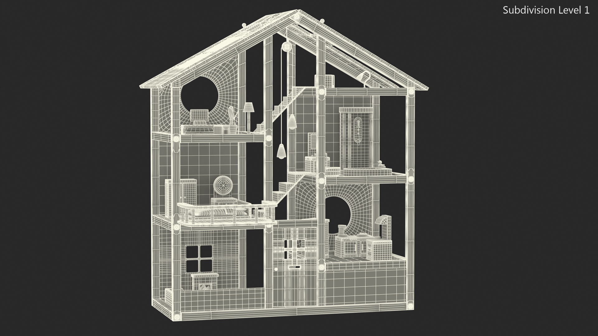 3D Wooden Dollhouse Furnished