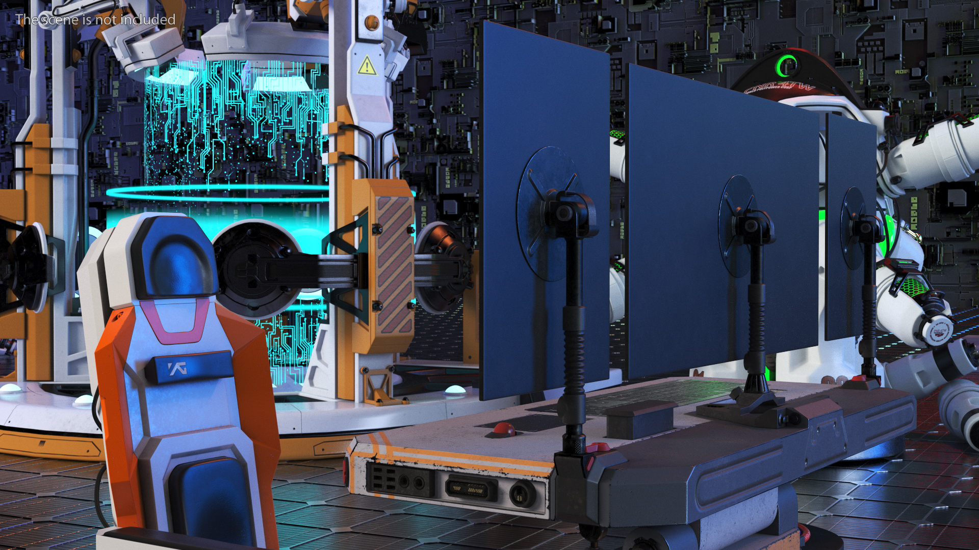 3D Sci-fi Computer and Pilot Chair