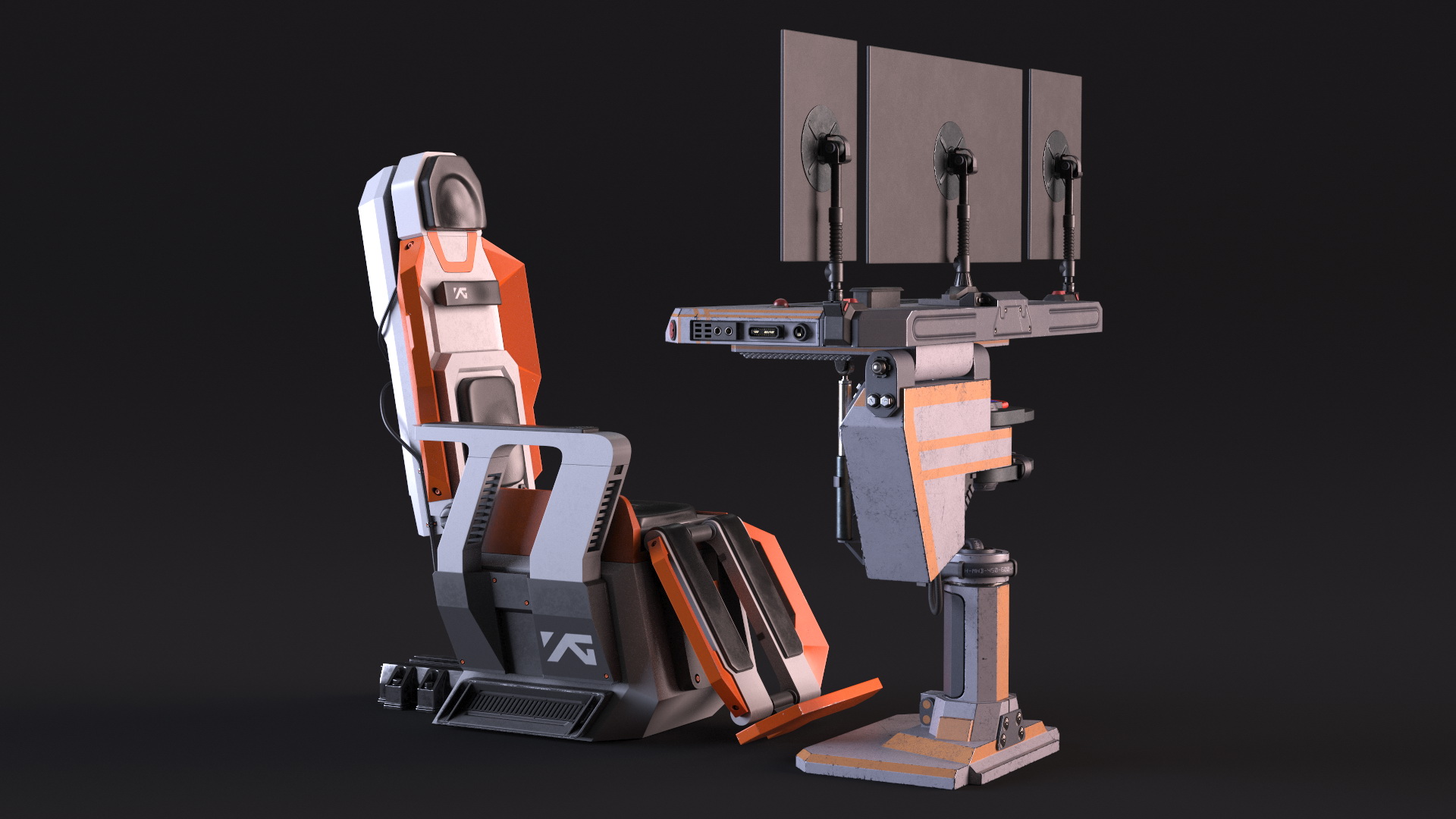 3D Sci-fi Computer and Pilot Chair