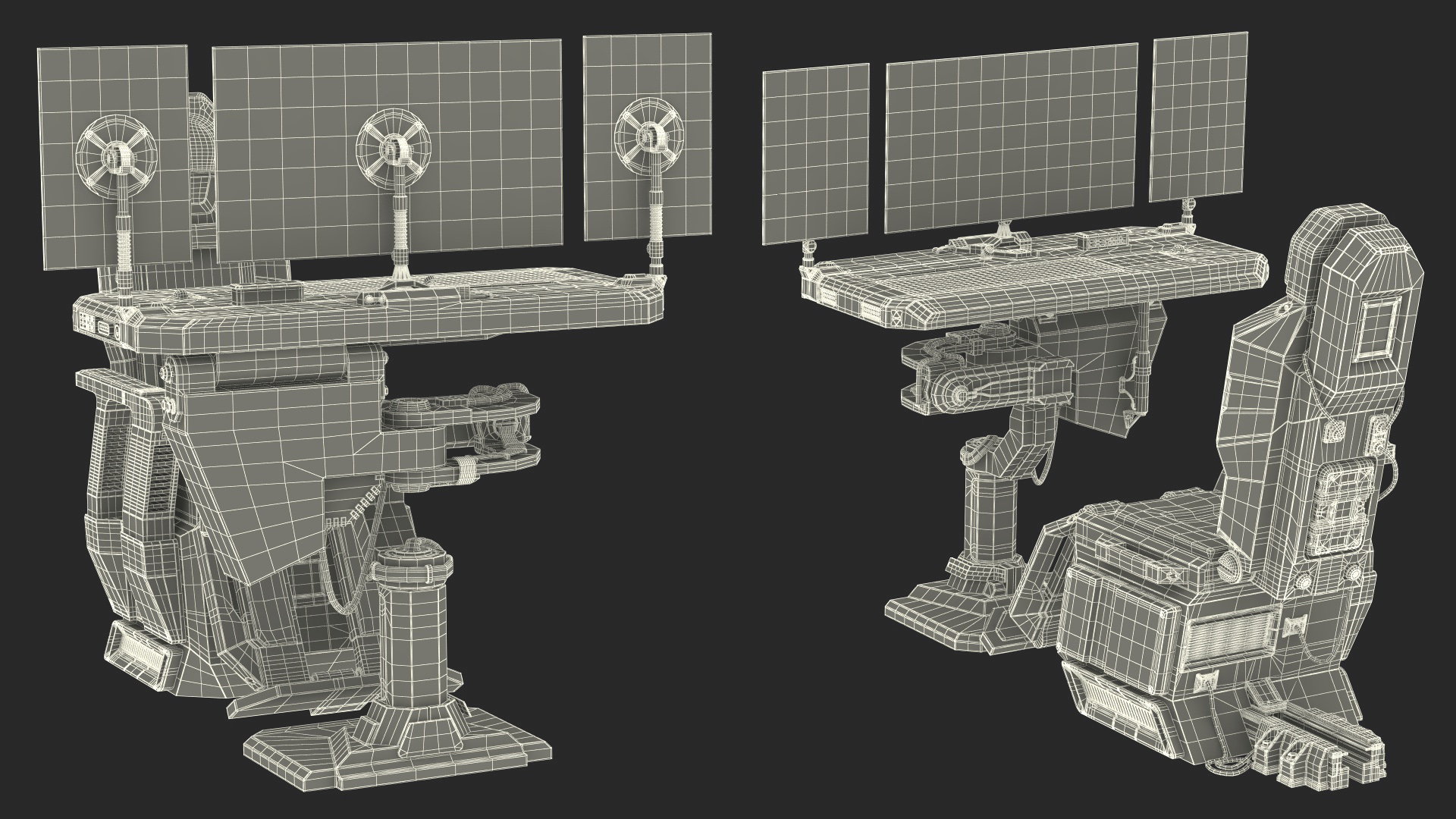 3D Sci-fi Computer and Pilot Chair