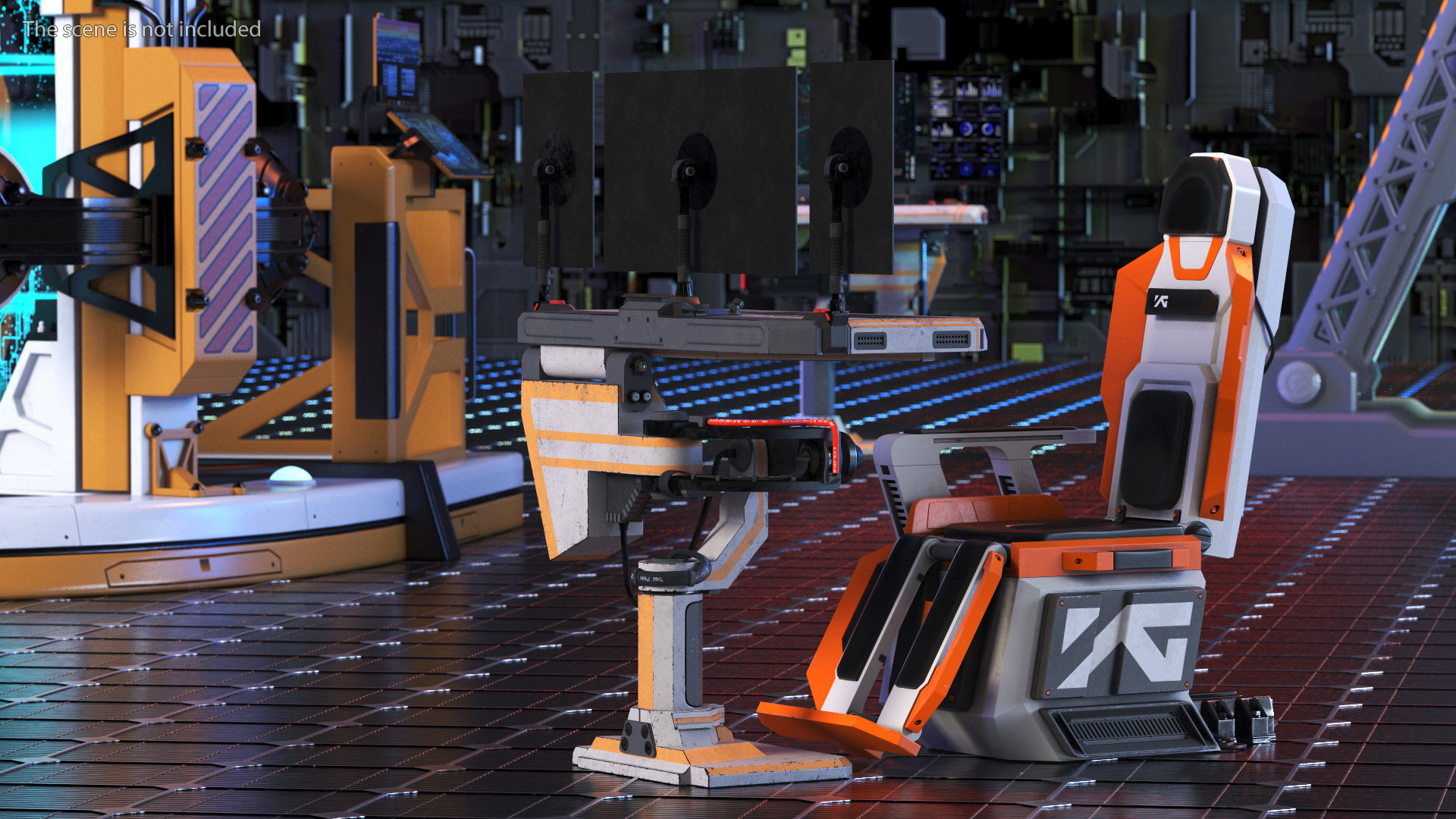 3D Sci-fi Computer and Pilot Chair