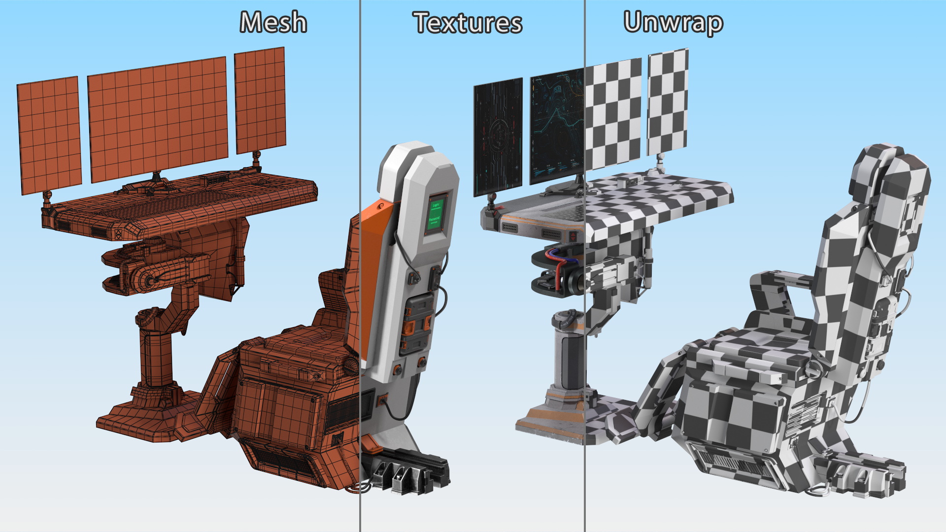 3D Sci-fi Computer and Pilot Chair