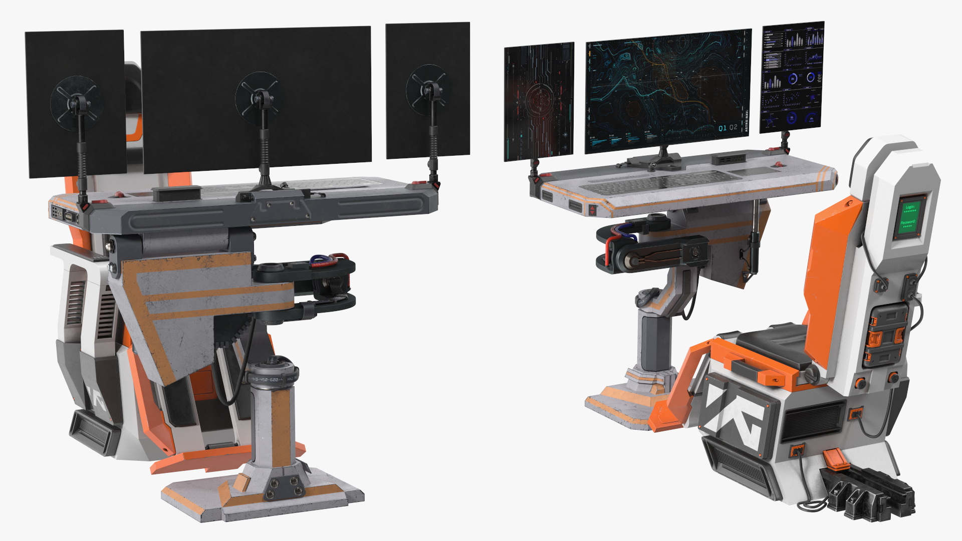 3D Sci-fi Computer and Pilot Chair