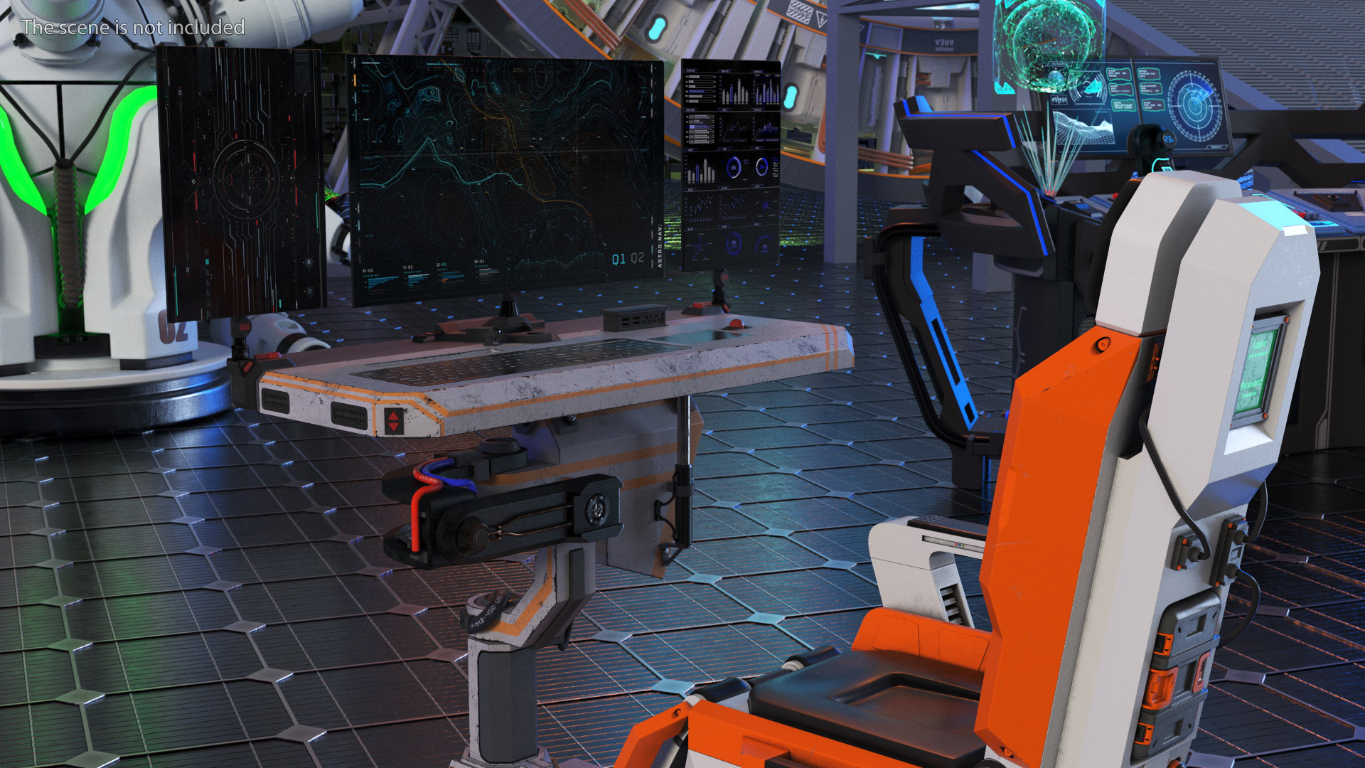 3D Sci-fi Computer and Pilot Chair