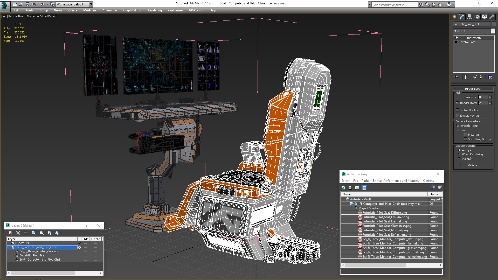 3D Sci-fi Computer and Pilot Chair