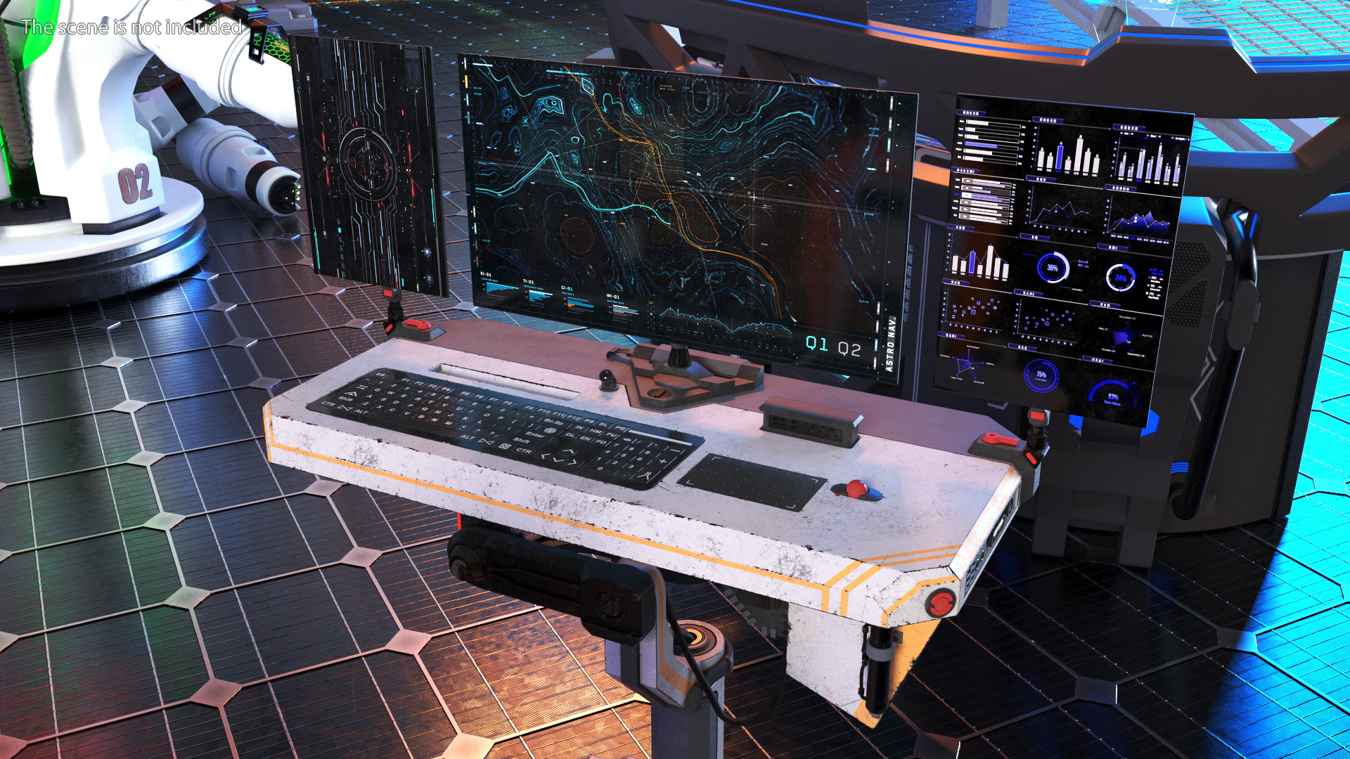 3D Sci-fi Computer and Pilot Chair