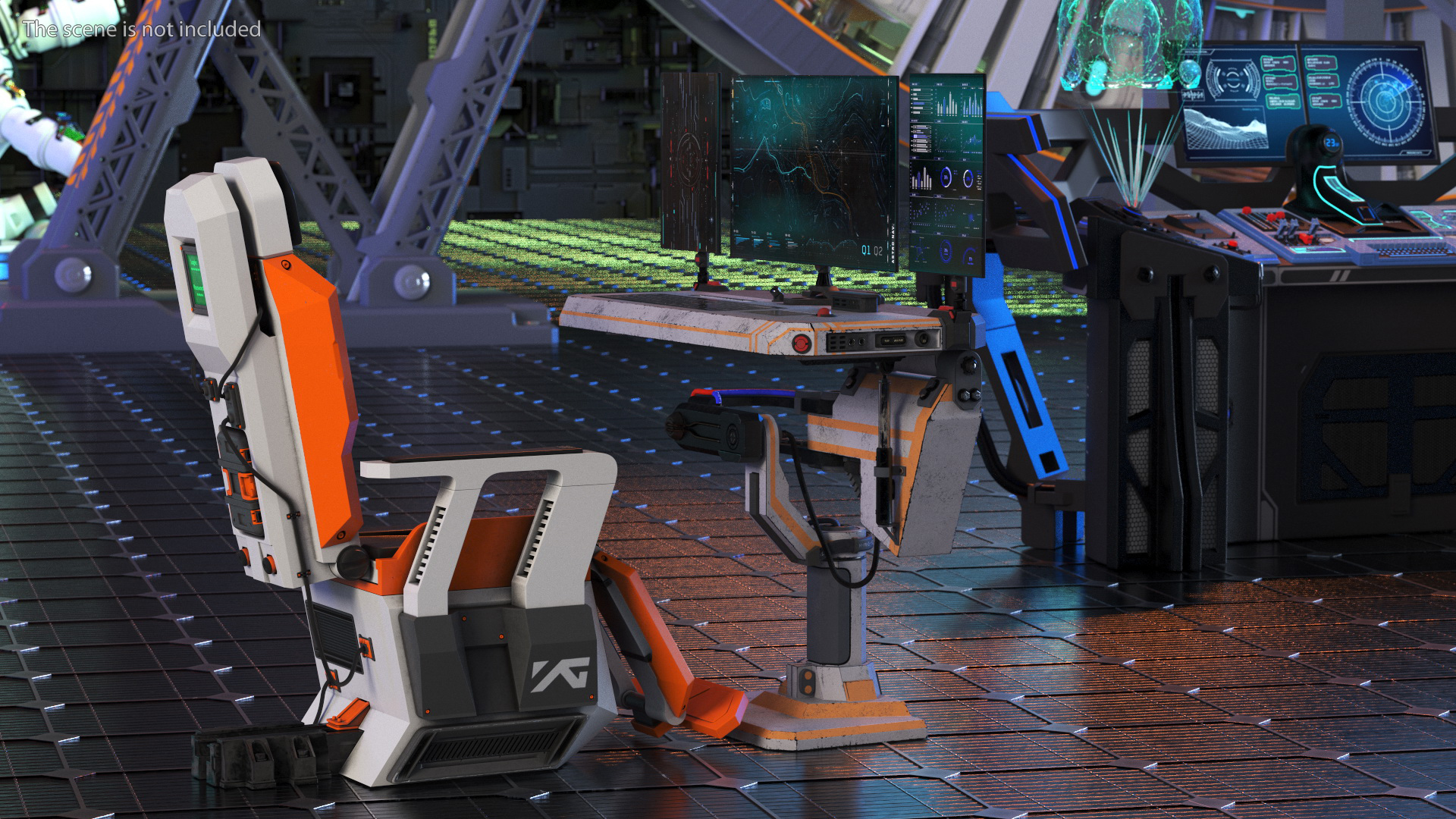 3D Sci-fi Computer and Pilot Chair