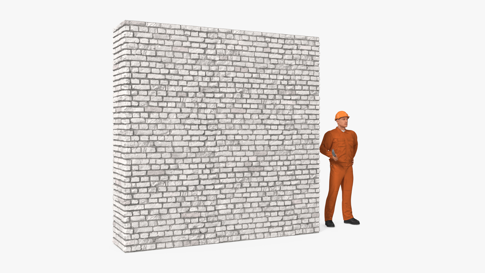 Old Brick White Wall With Worker 3D