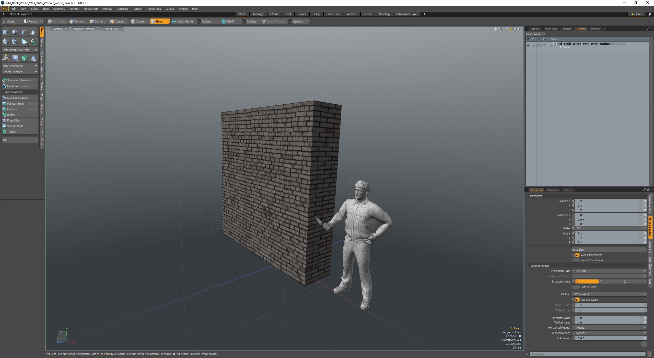 Old Brick White Wall With Worker 3D