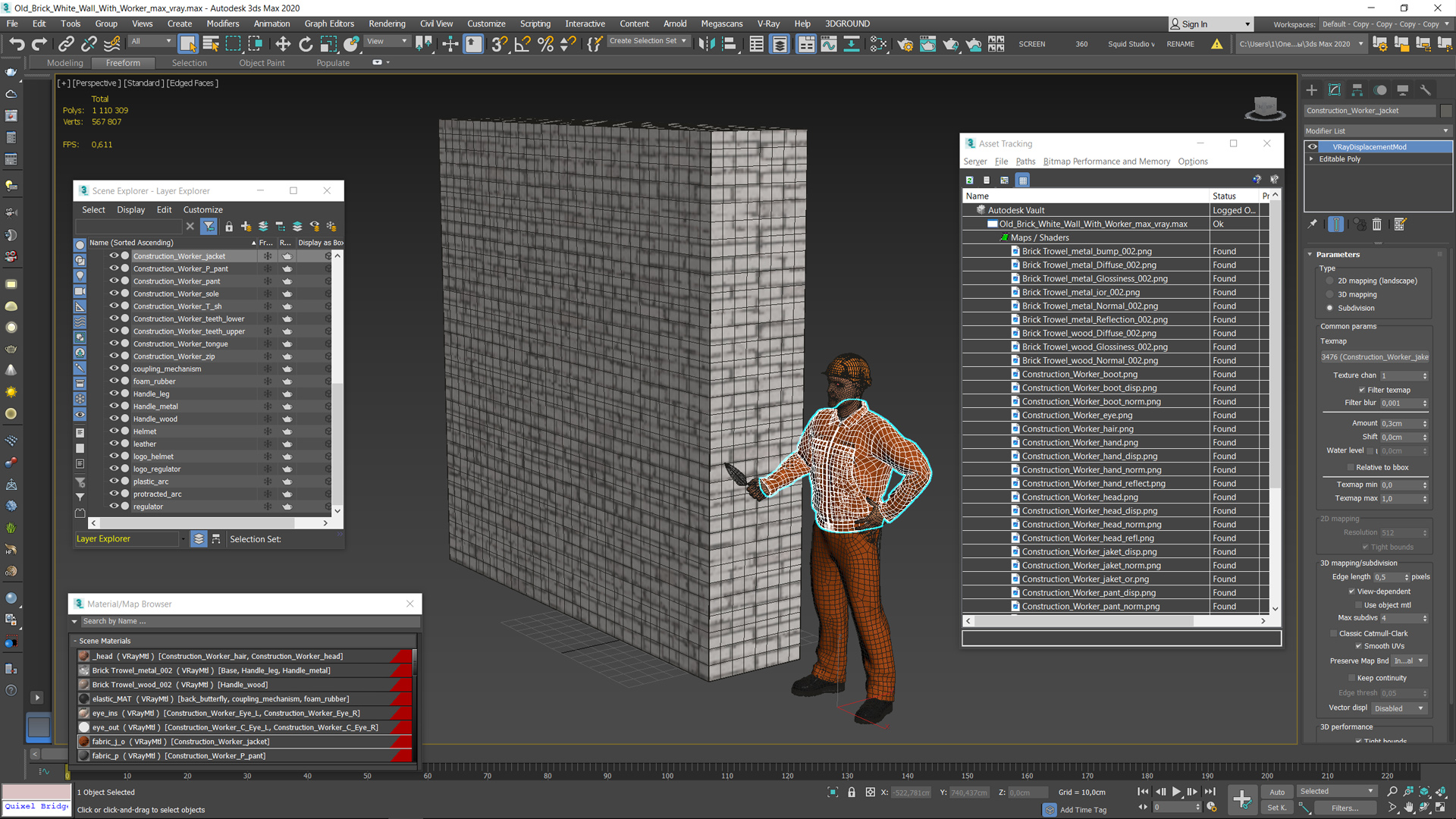 Old Brick White Wall With Worker 3D