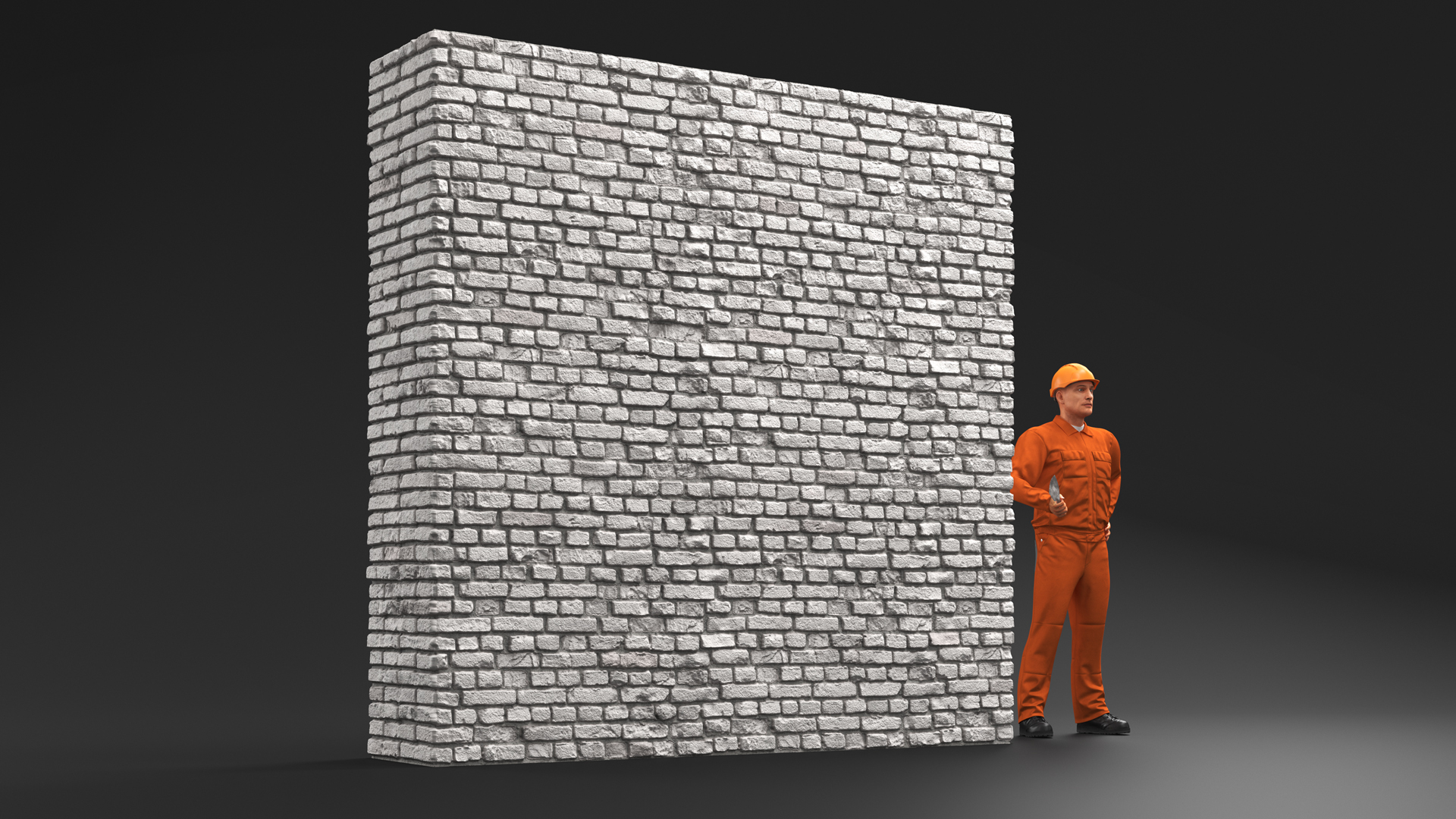 Old Brick White Wall With Worker 3D