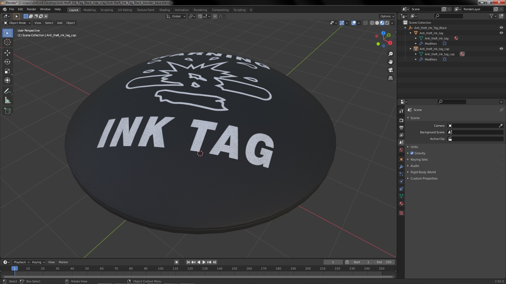 Anti-theft Ink Tag Black 3D model
