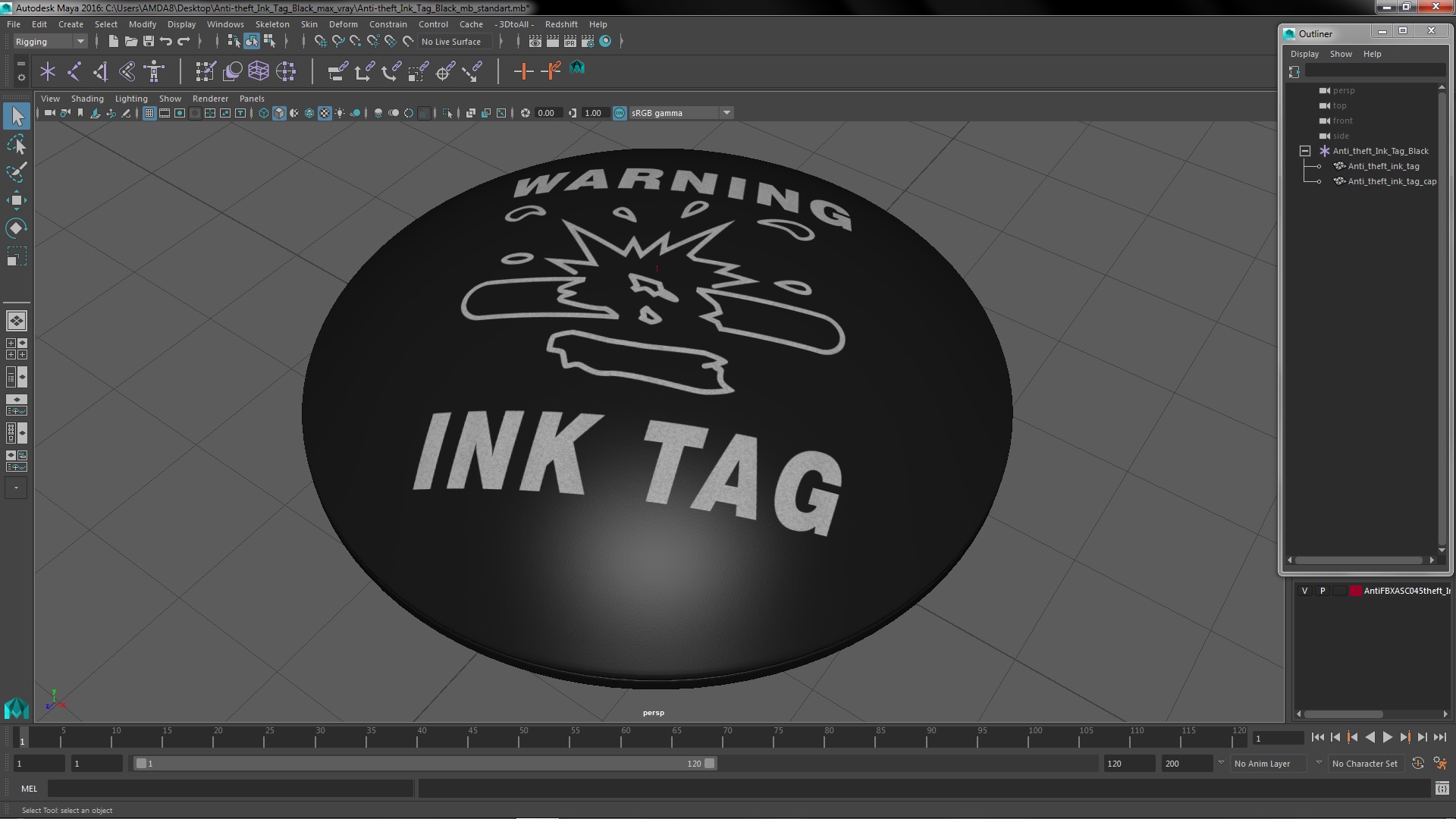 Anti-theft Ink Tag Black 3D model