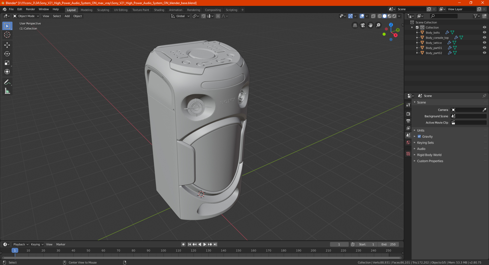 3D model Sony V21 High Power Audio System ON