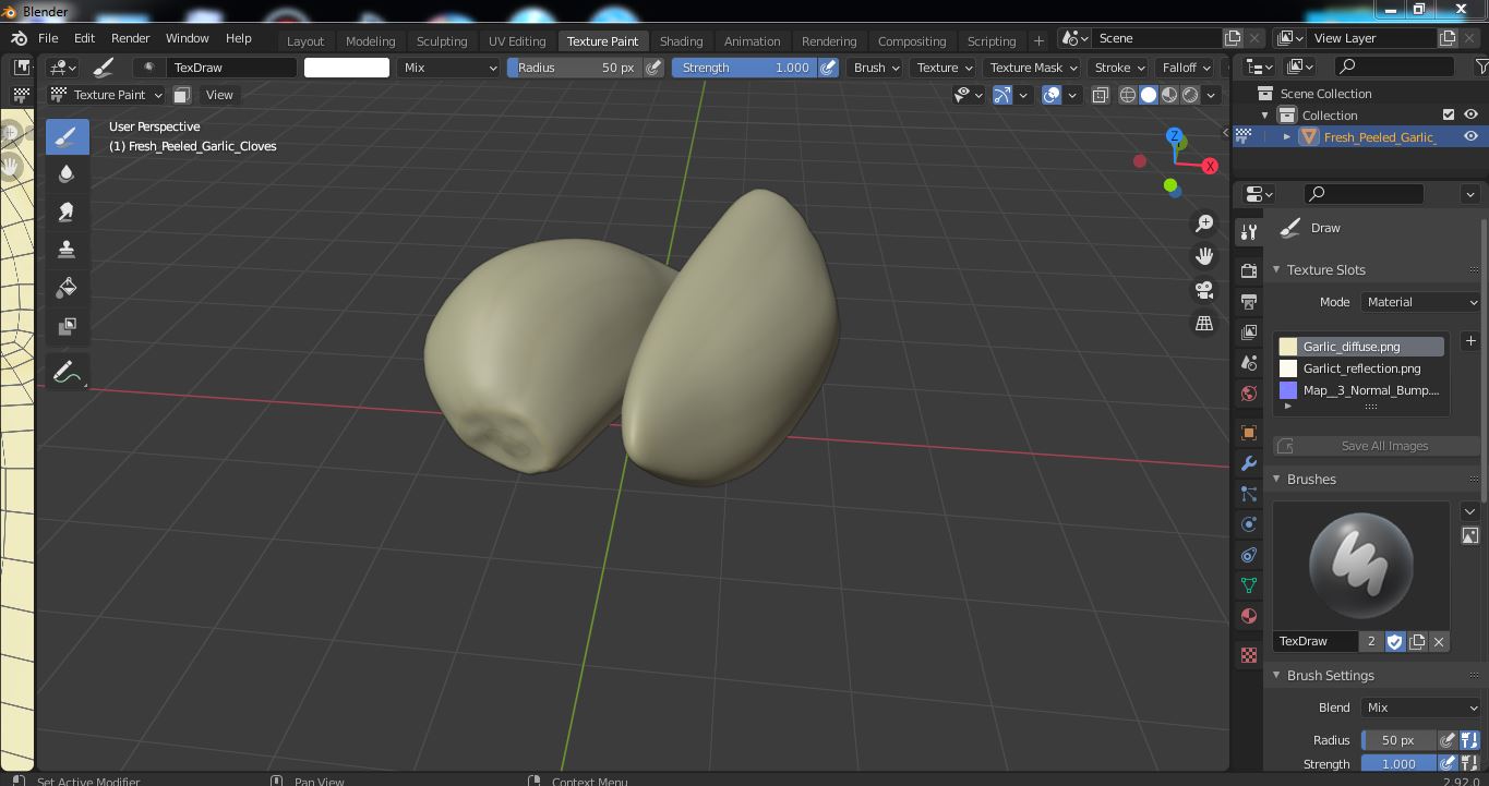 3D Fresh Peeled Garlic Cloves