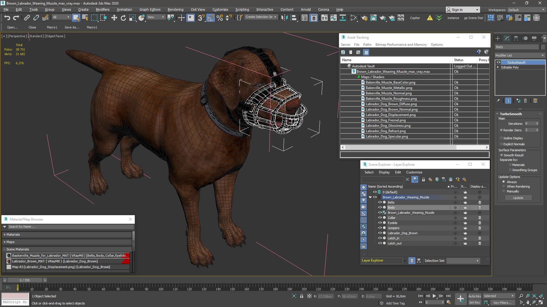 Brown Labrador Wearing Muzzle 3D model