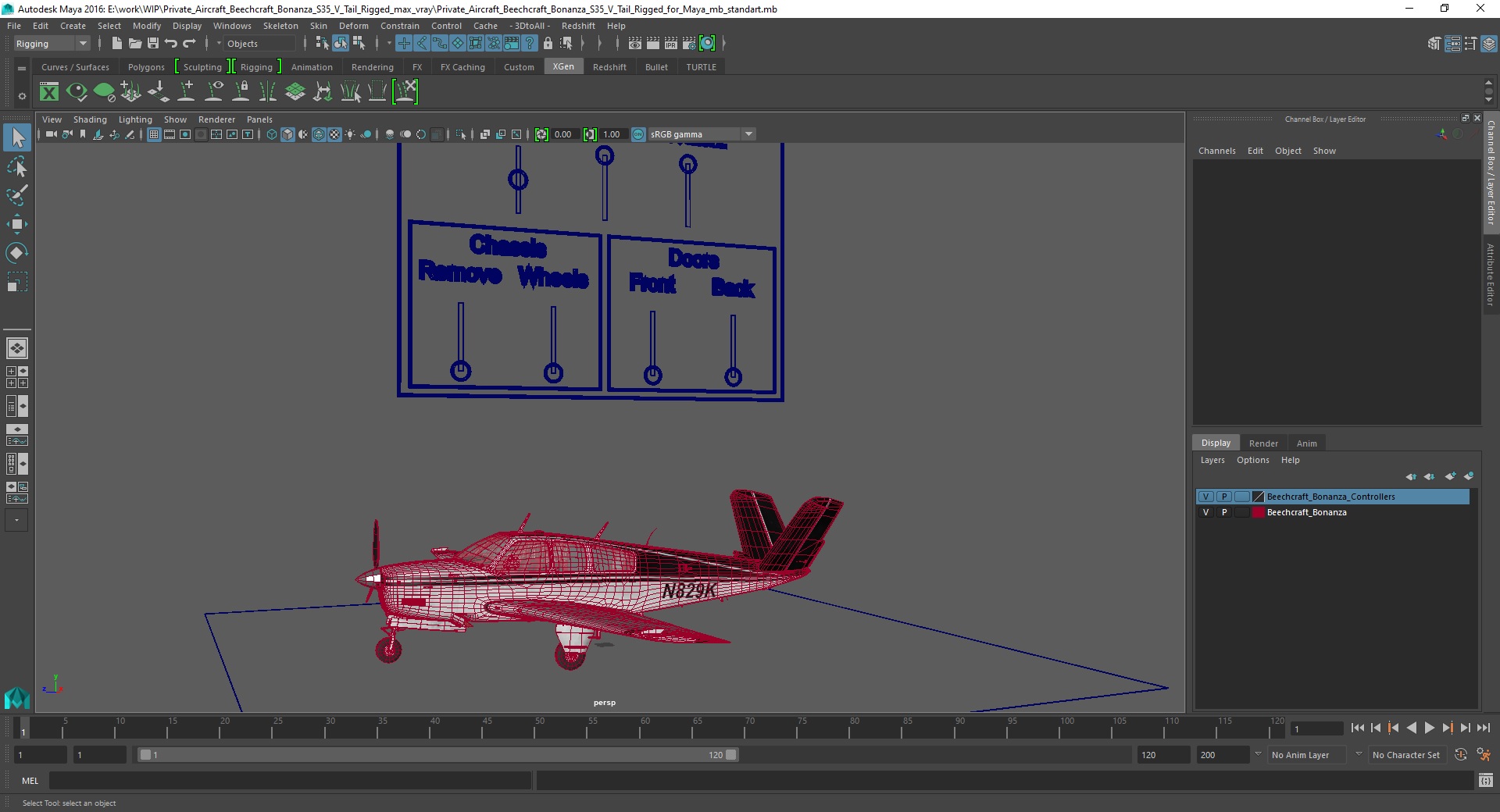 Private Aircraft Beechcraft Bonanza S35 V Tail Rigged for Maya 3D