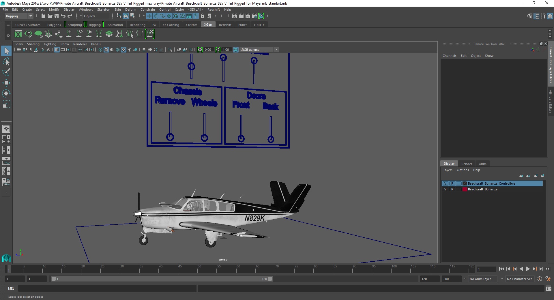 Private Aircraft Beechcraft Bonanza S35 V Tail Rigged for Maya 3D
