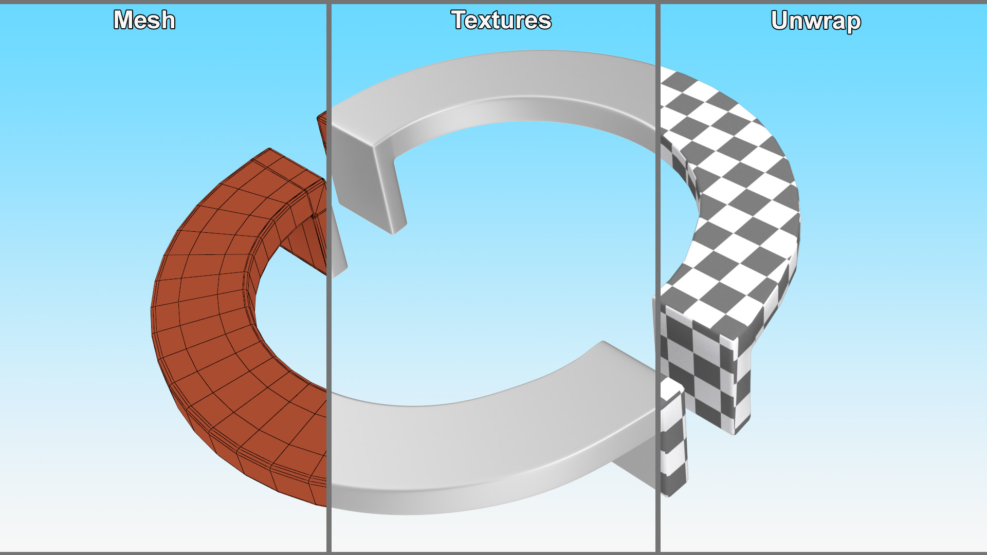 3D Door Handles Flat Semicircular Metal