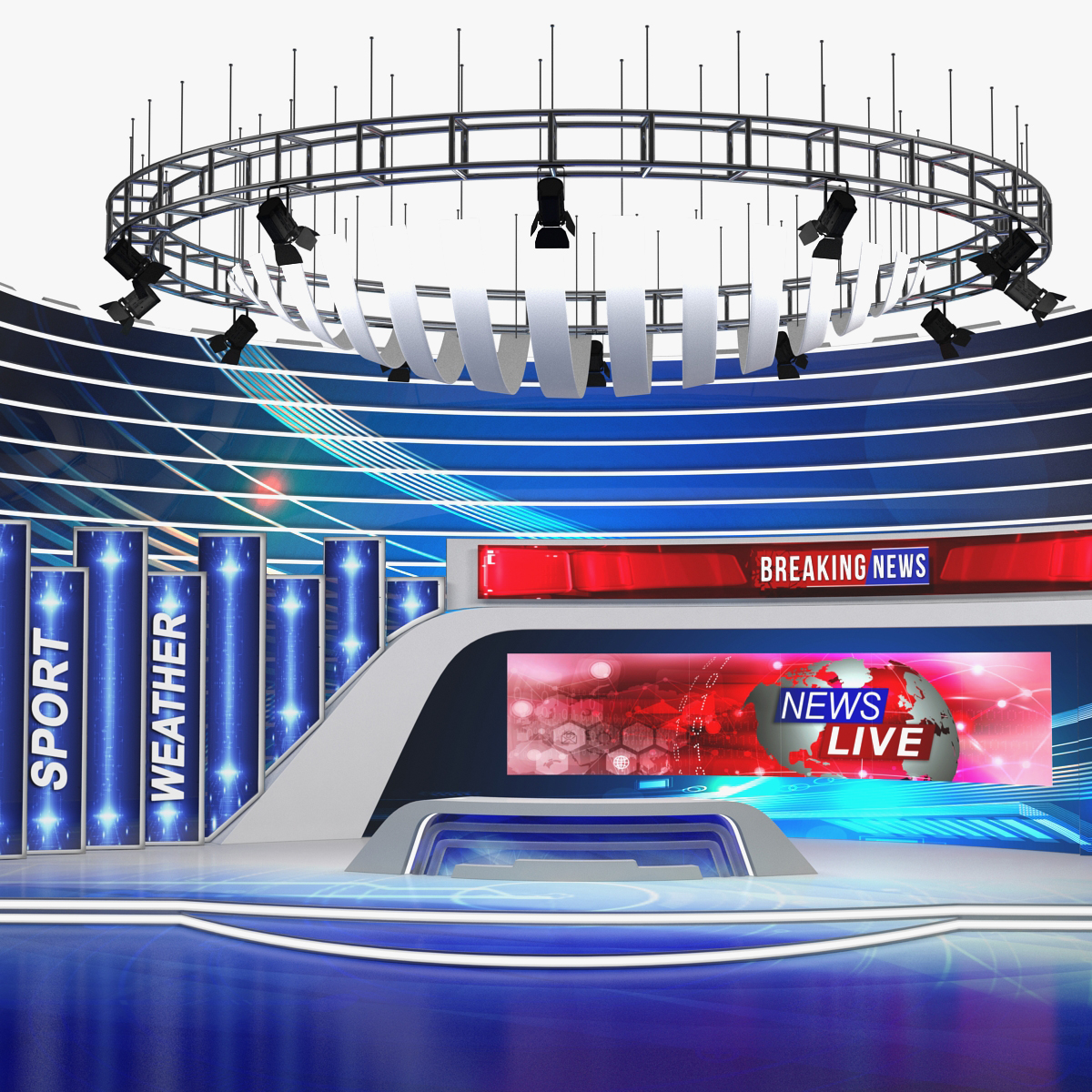 News TV Studio 3D Model, view 3