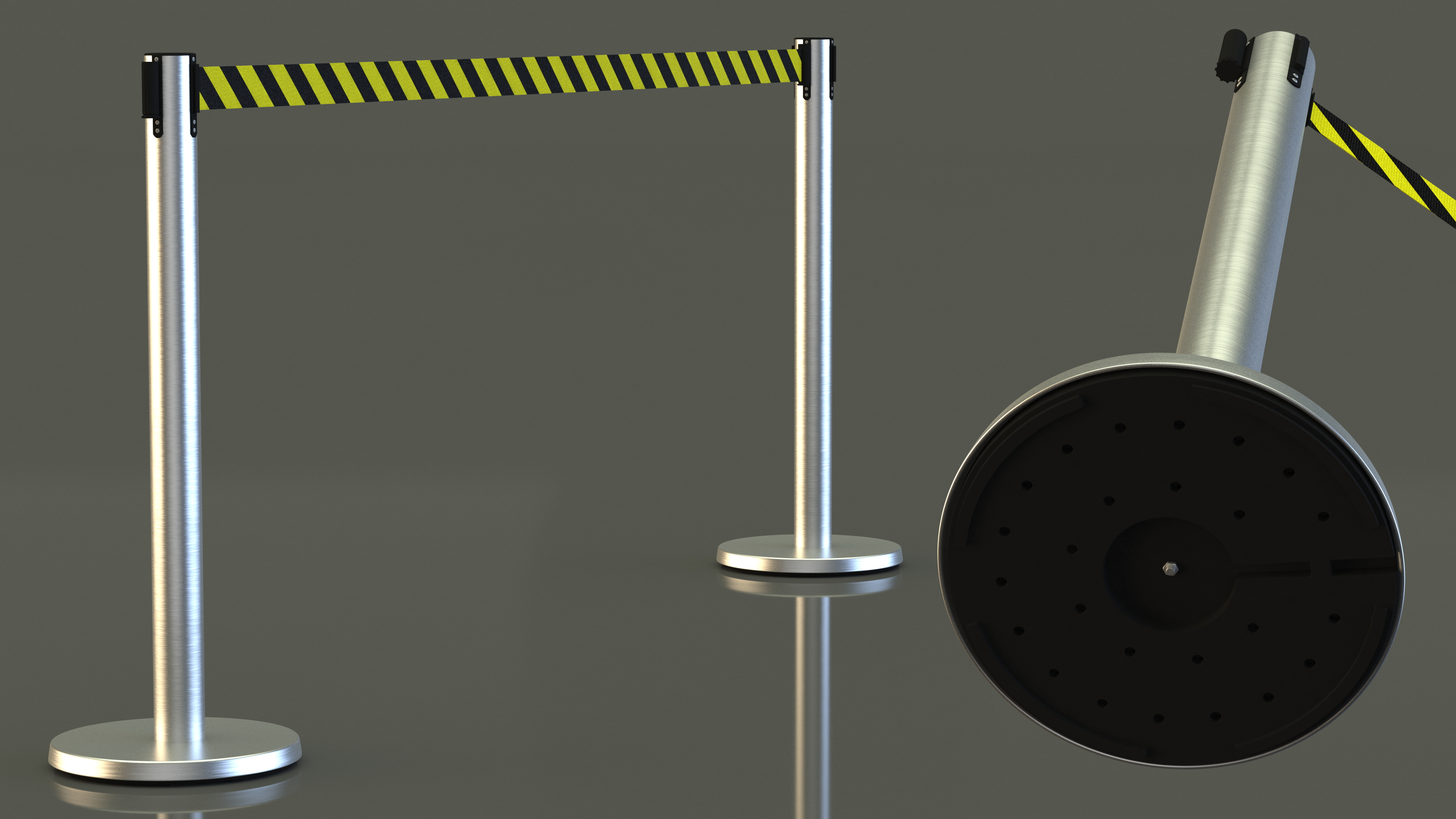 Barrier Stanchion with Yellow Belt 3D model