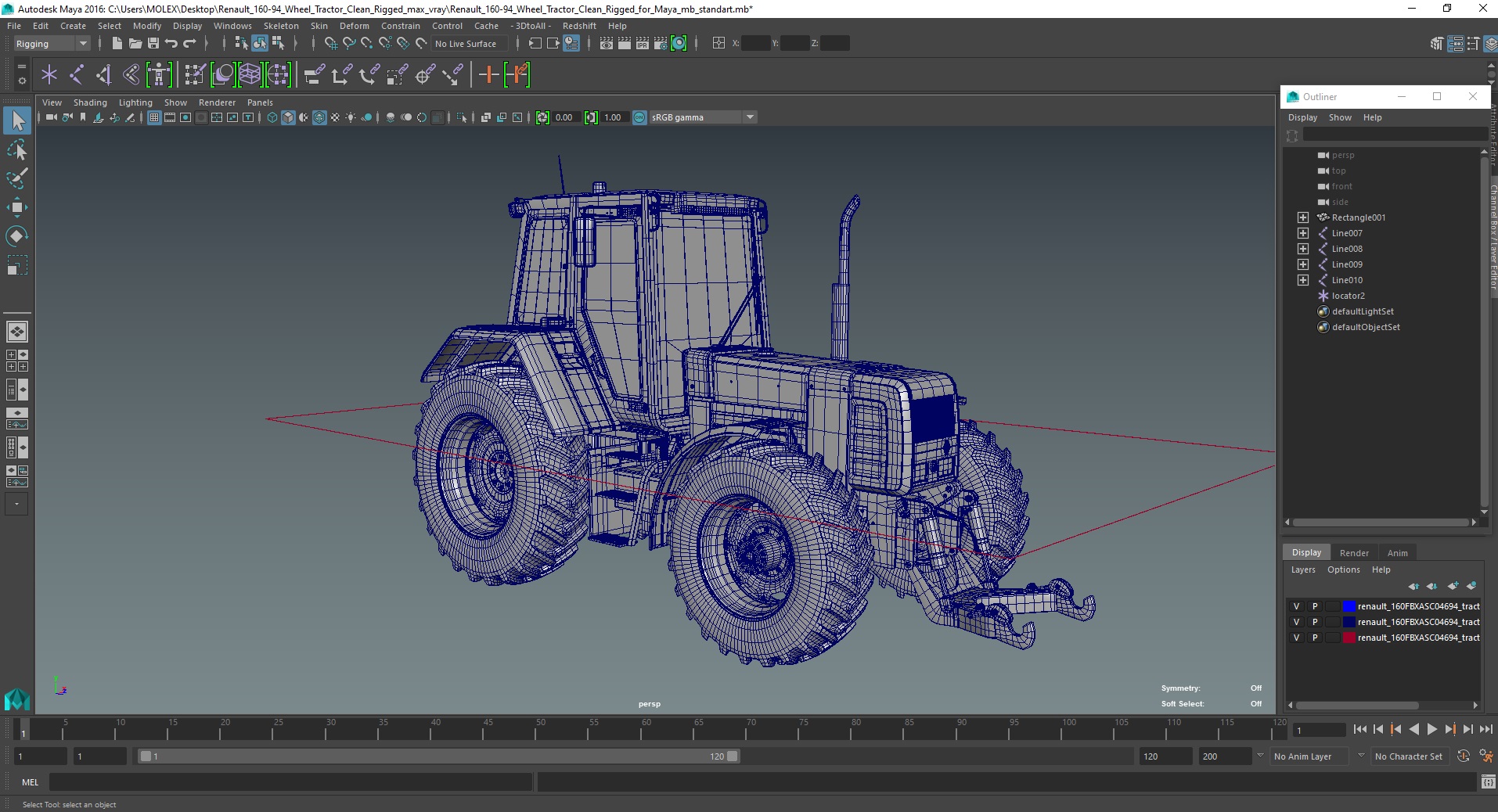 3D model Renault 160-94 Wheel Tractor Clean Rigged for Maya