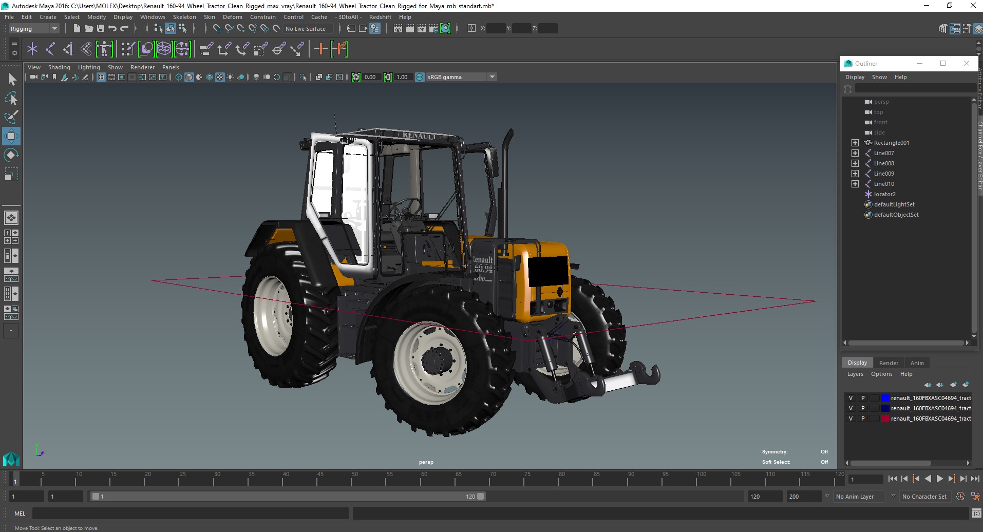 3D model Renault 160-94 Wheel Tractor Clean Rigged for Maya