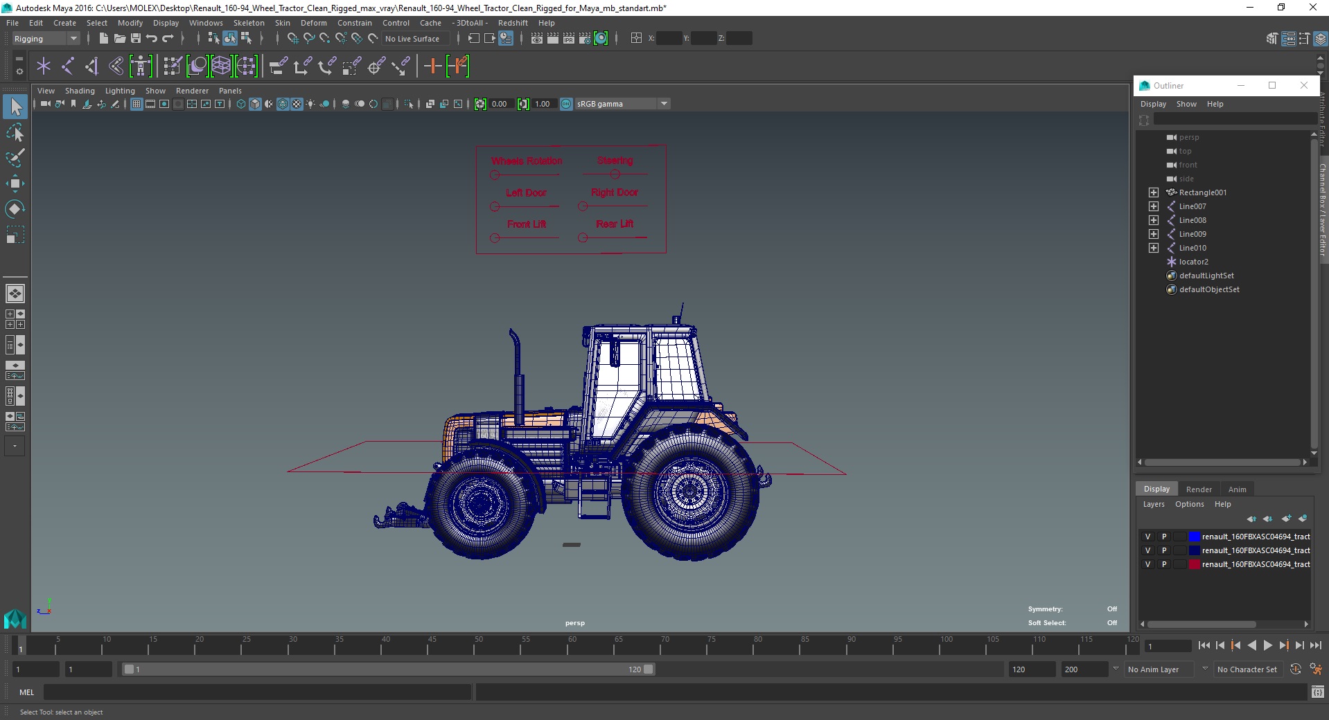 3D model Renault 160-94 Wheel Tractor Clean Rigged for Maya