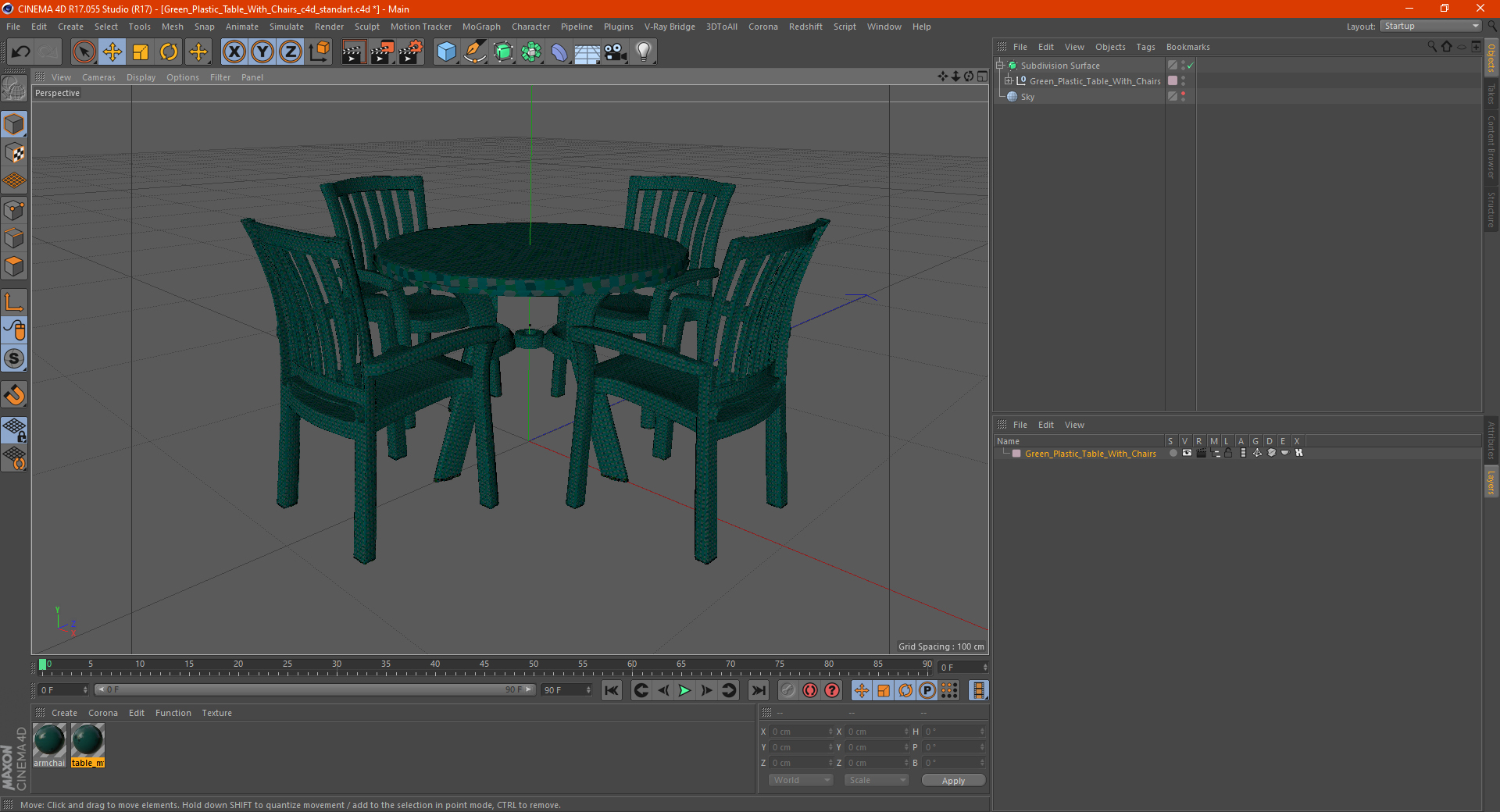 3D Green Plastic Table With Chairs