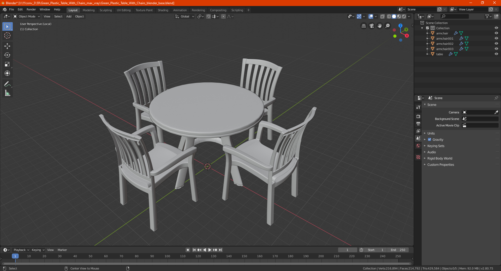 3D Green Plastic Table With Chairs