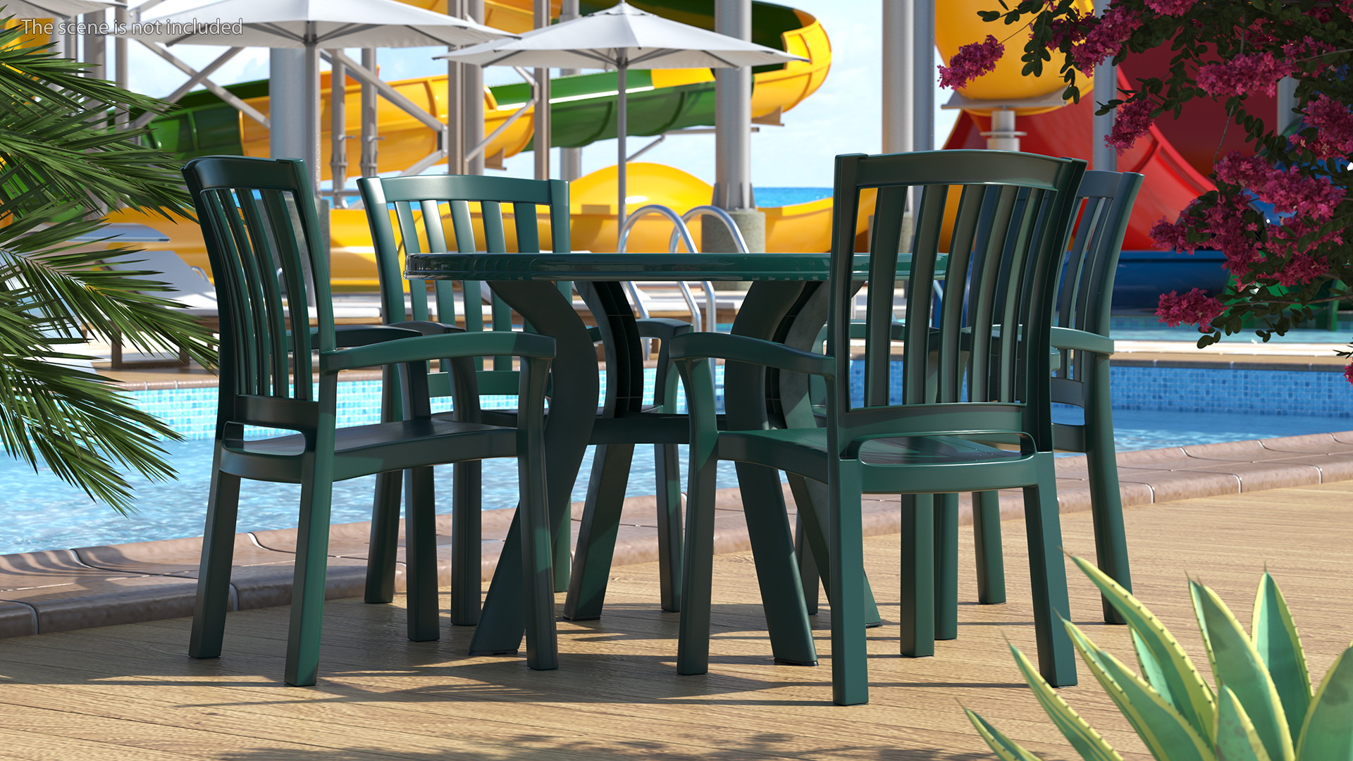 3D Green Plastic Table With Chairs