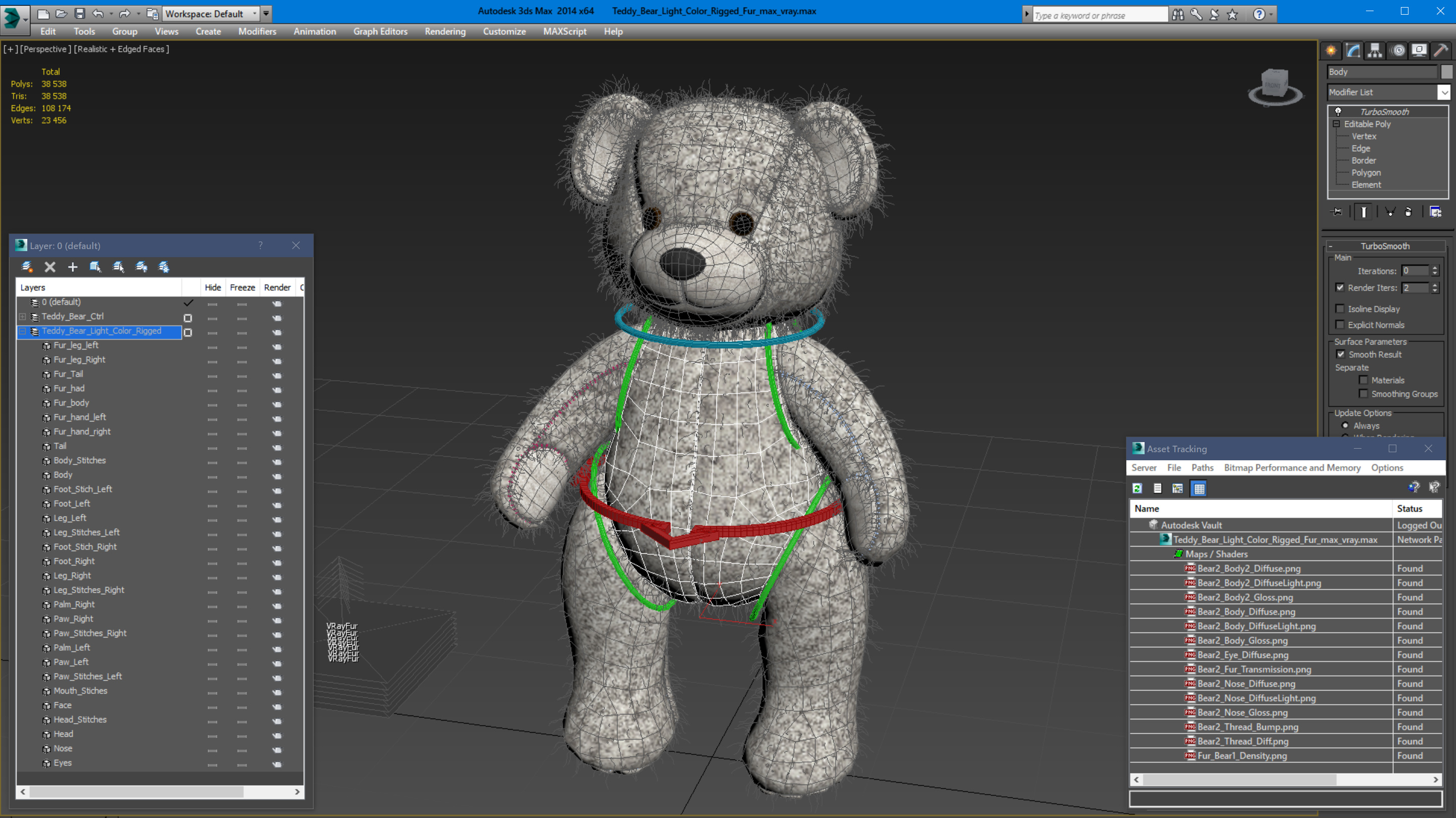 3D Teddy Bear Light Color Rigged Fur model