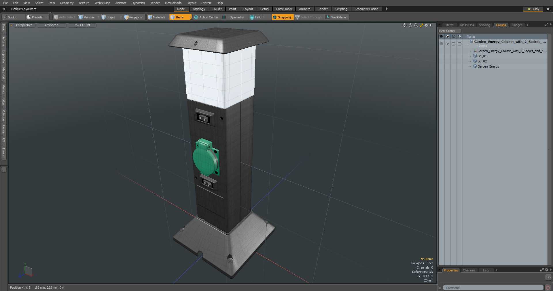 Garden Energy Column with 2 Socket and 4 Switches 3D model