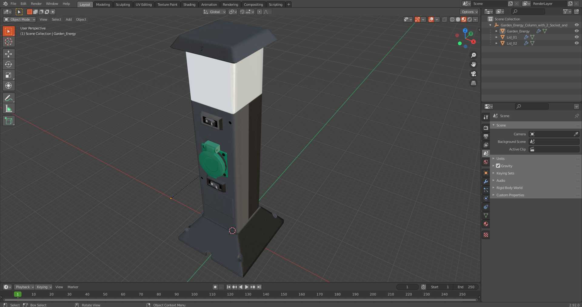 Garden Energy Column with 2 Socket and 4 Switches 3D model