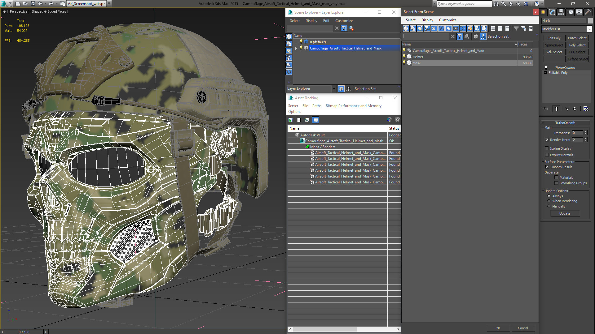 3D Camouflage Airsoft Tactical Helmet and Mask model