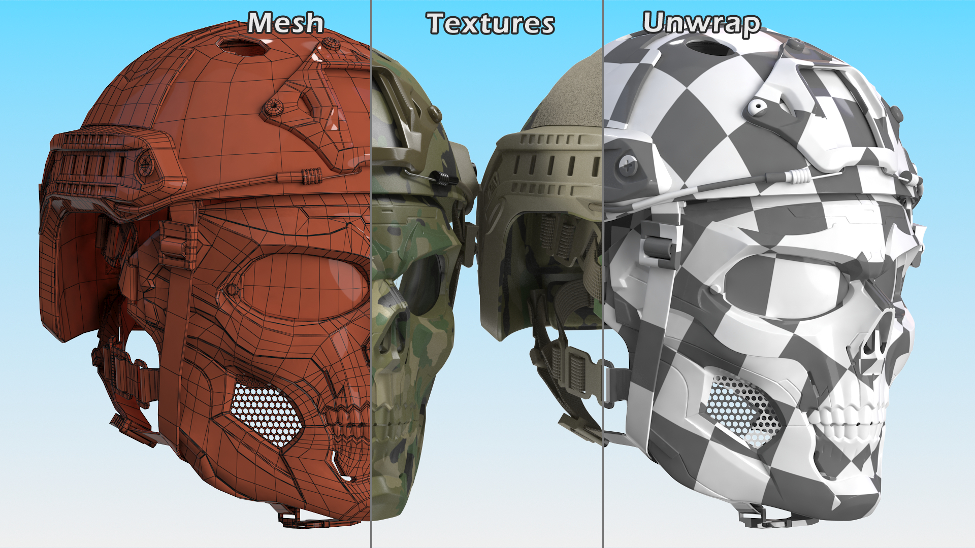 3D Camouflage Airsoft Tactical Helmet and Mask model