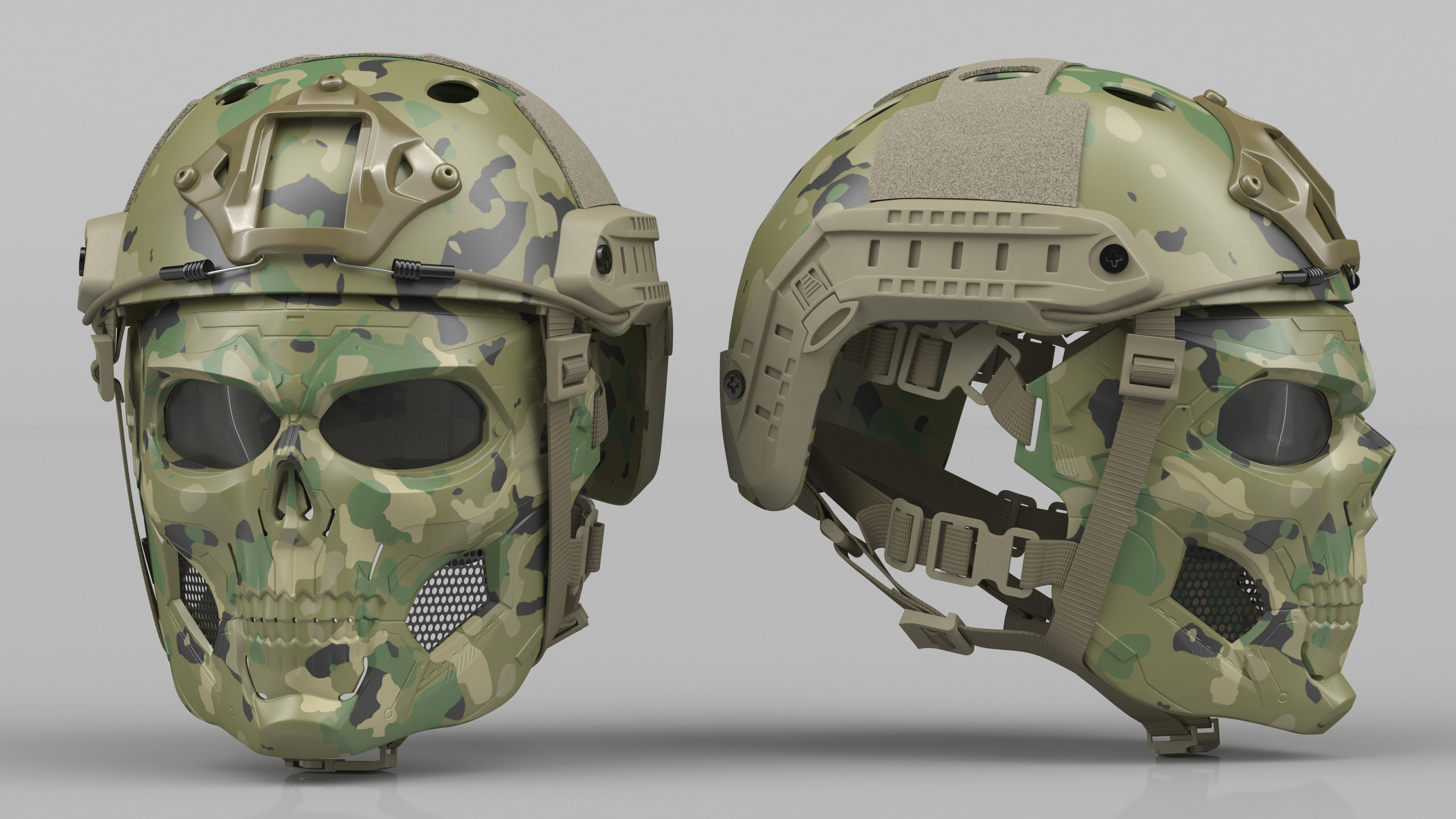 3D Camouflage Airsoft Tactical Helmet and Mask model