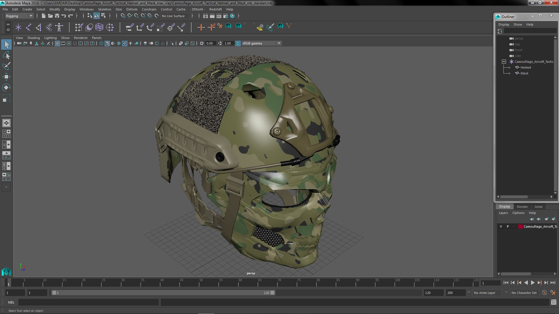 3D Camouflage Airsoft Tactical Helmet and Mask model