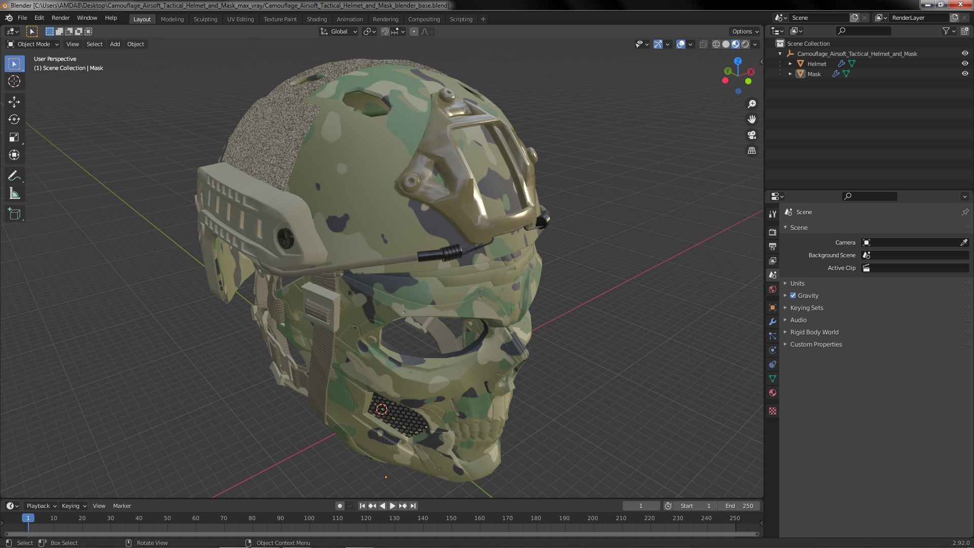 3D Camouflage Airsoft Tactical Helmet and Mask model