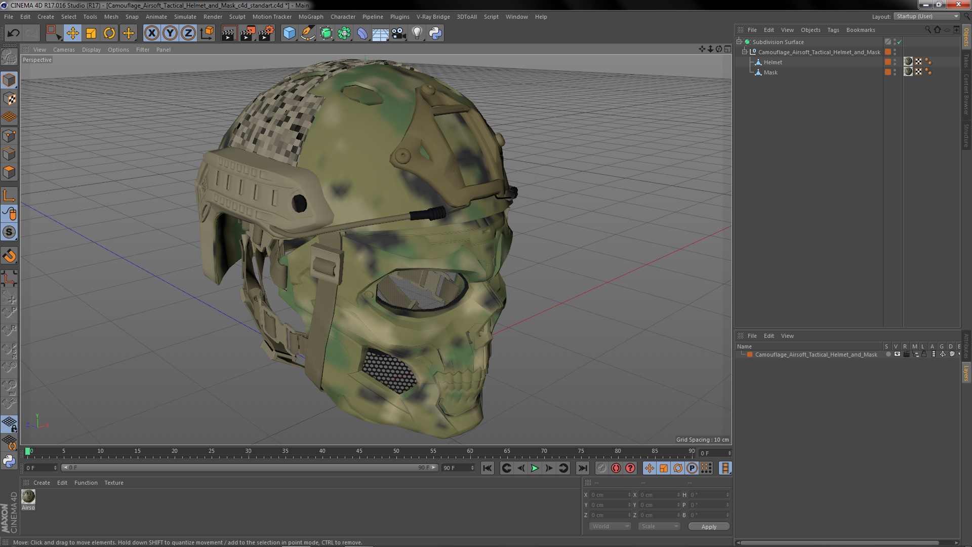 3D Camouflage Airsoft Tactical Helmet and Mask model