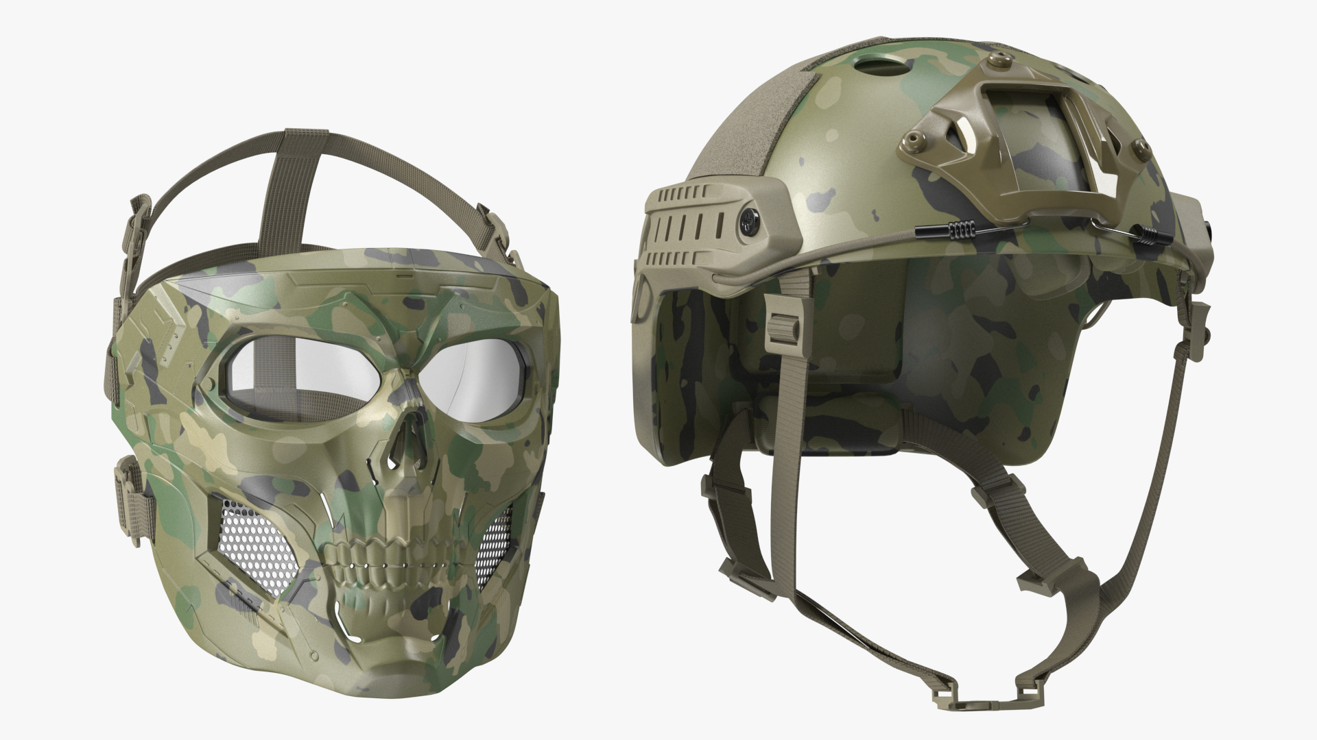 3D Camouflage Airsoft Tactical Helmet and Mask model