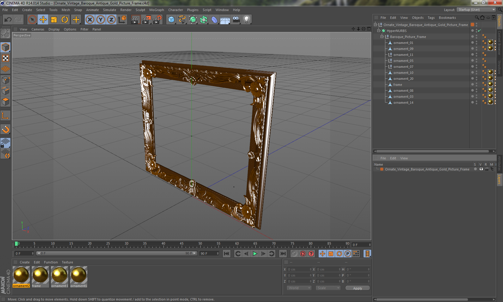 Ornate Vintage Baroque Antique Gold Picture Frame 3D model