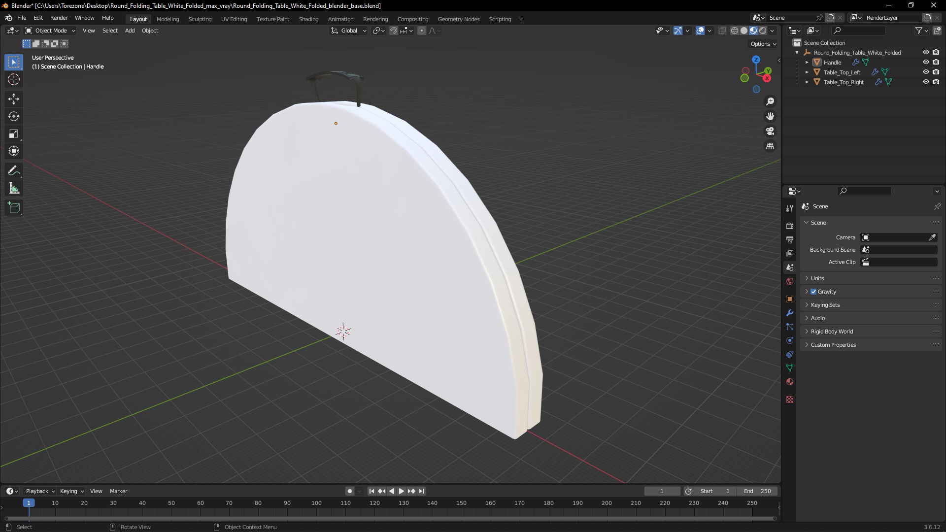 Round Folding Table White Folded 3D