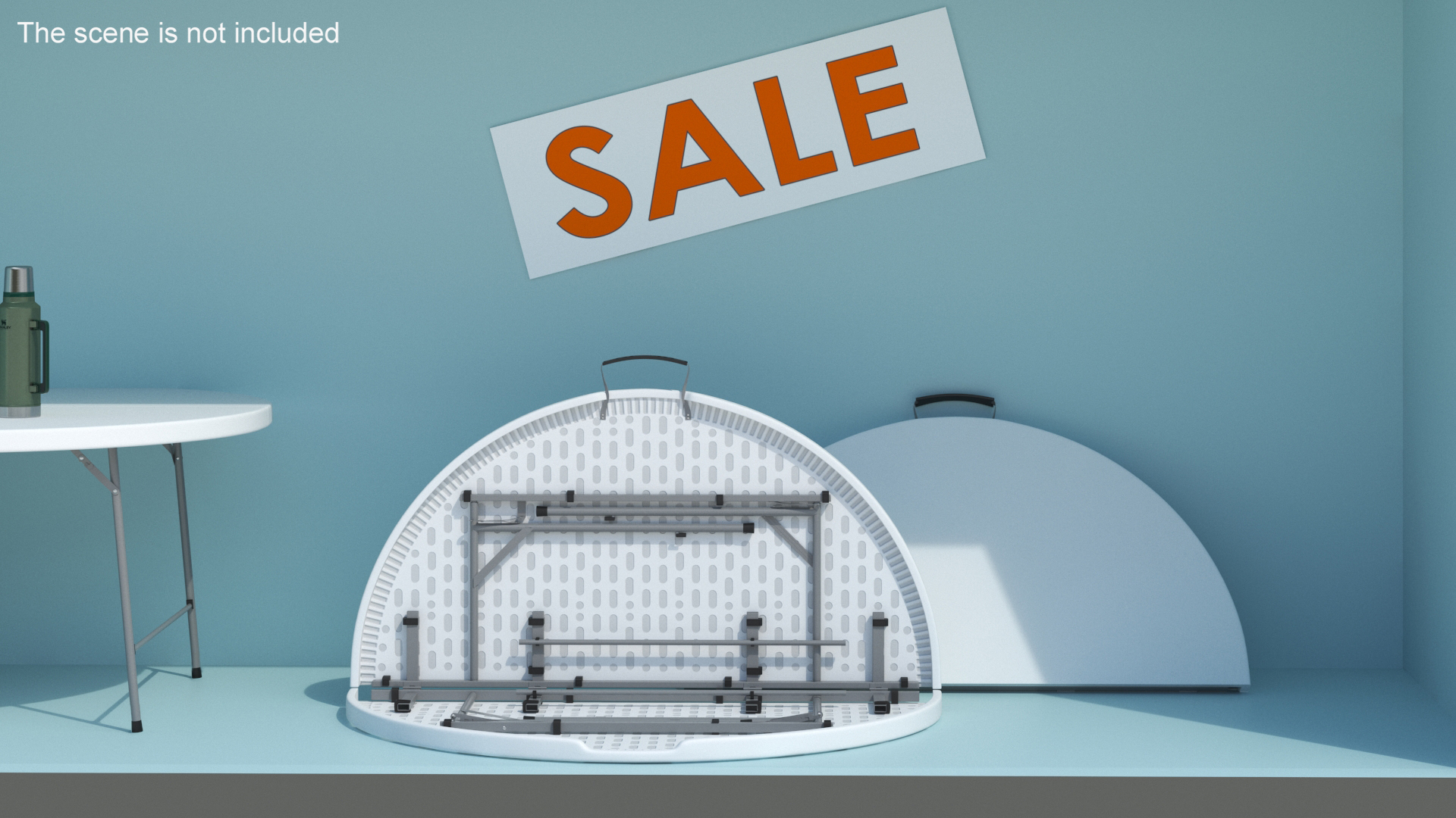 Round Folding Table White Folded 3D